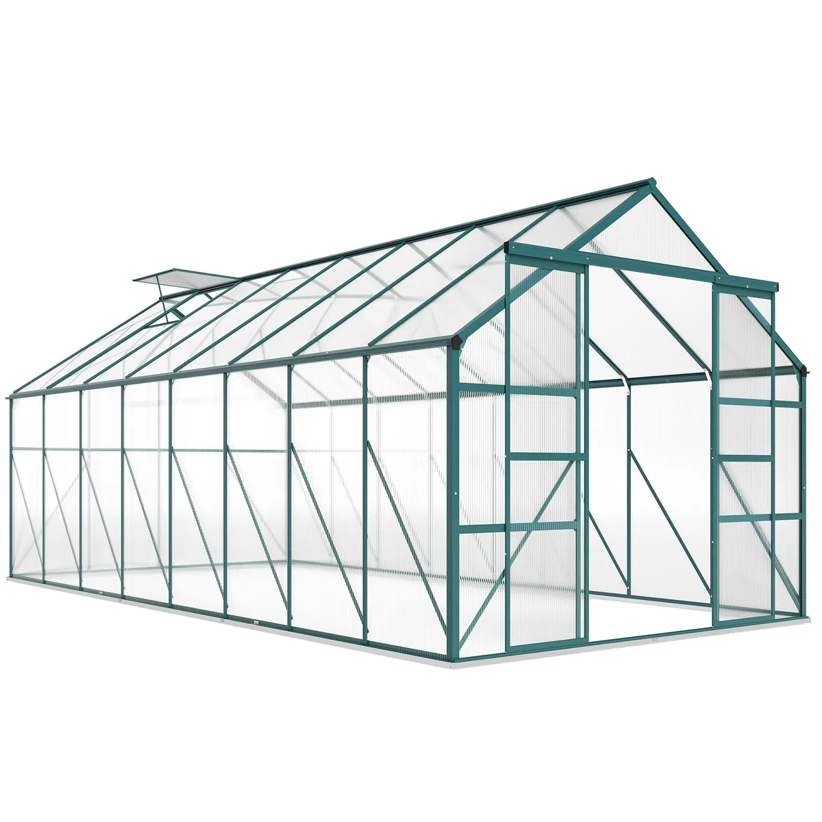 Outsunny Serra da Giardino in Policarbonato con Porta Scorrevole e Finestra Apribile, Serra per Piante in Alluminio, 244x500x216 cm, Verde