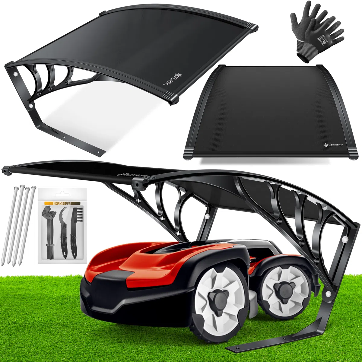 KESSER Tetto da Garage | Coperture | Carport | Rifugio per robot da erba, tosaerba automatico da giardino | Resistente alle intemperie | Nero