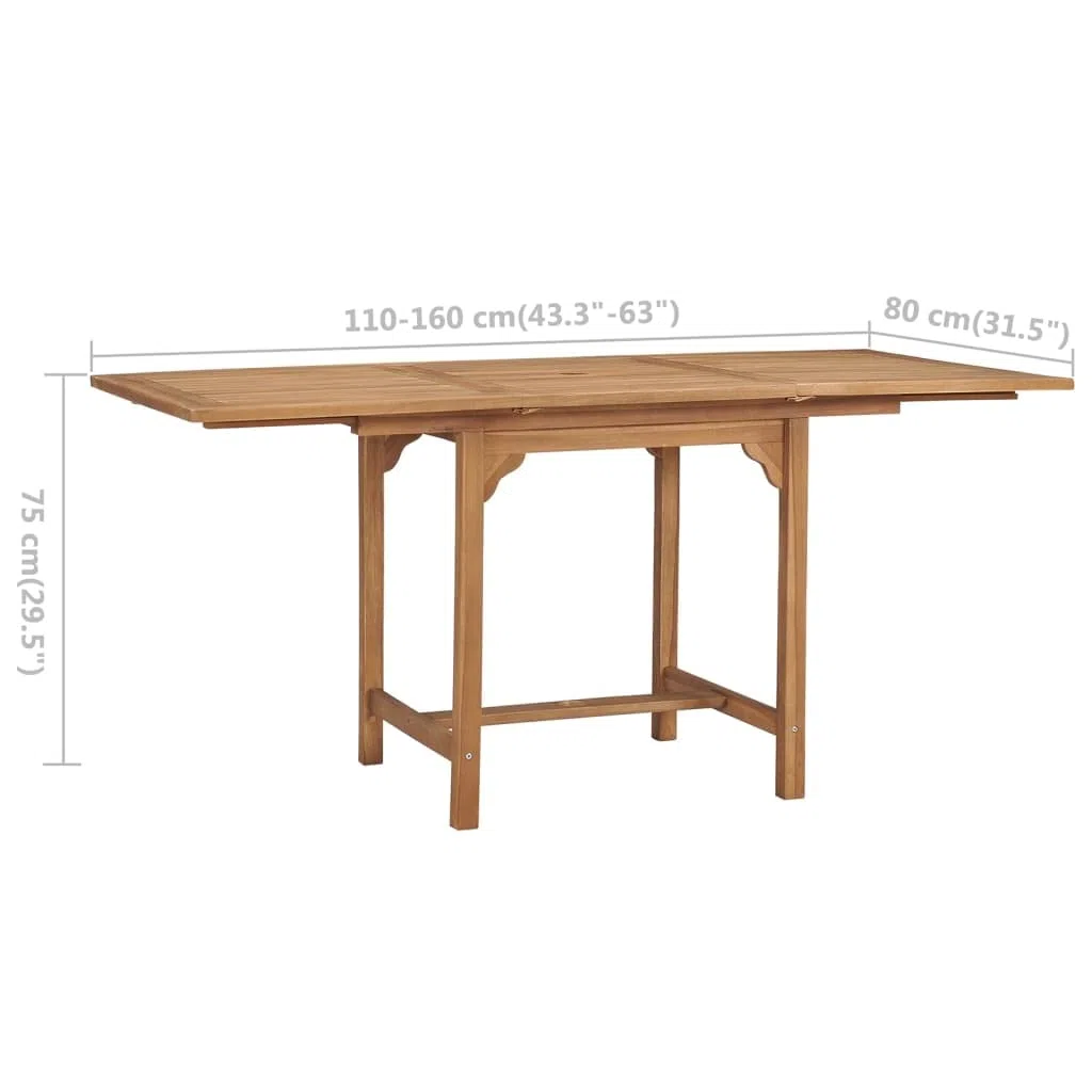 vidaXL Tavolo da Giardino Estensibile Elegante Robusto Arredi Esterni Campeggio Picnic (110-160) x80x75 cm Colore Naturale Legno Massello di Teak