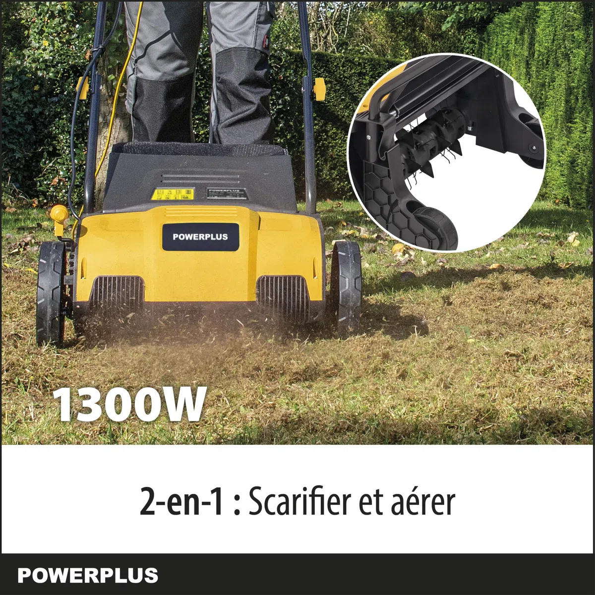 Powerplus POWXG75130-1300 W e larghezza di taglio 320 mm, ventola 2 in 1 e articolatore elettrico per il vostro giardino