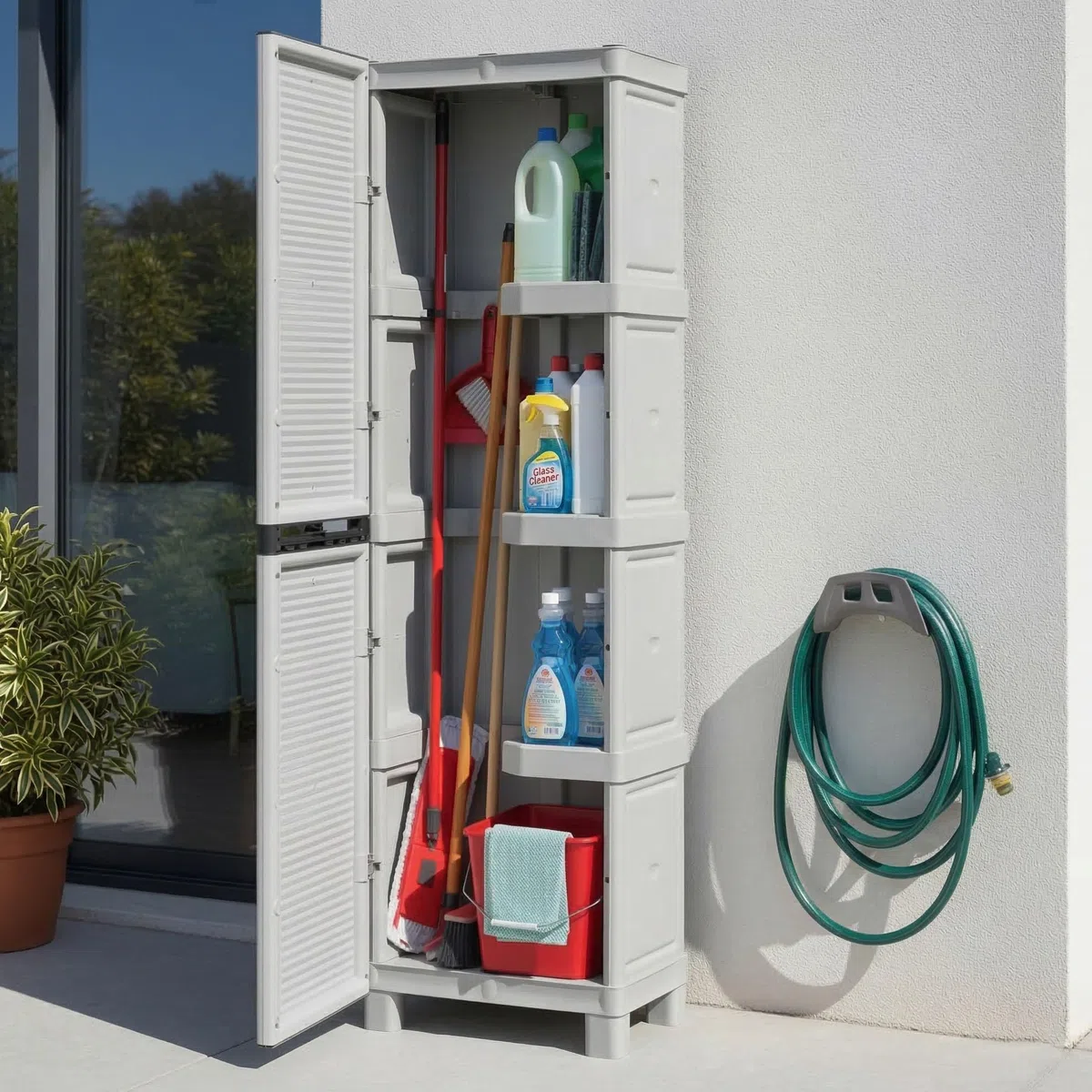 Dmora - Armadio da esterno Liegi, Mobile outdoor, Armadio per lavanderia multiuso, 100% Made in Italy, Grigio chiaro, 50x39h172 cm