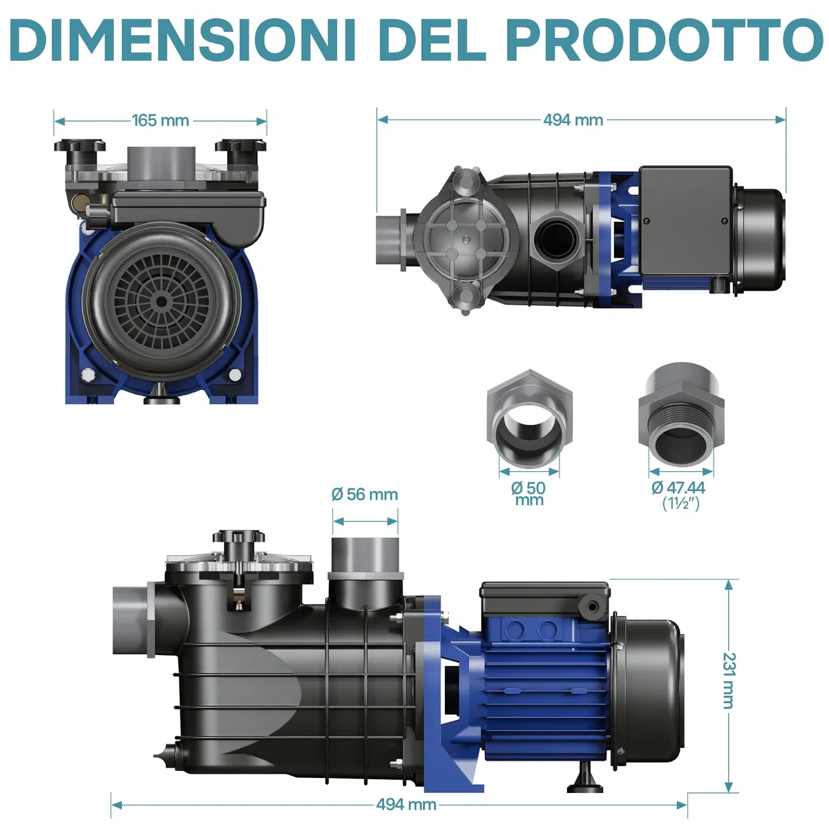 Pompa piscina per ricircolo e filtraggio 11700 l/h 250 W Pompa di circolazione