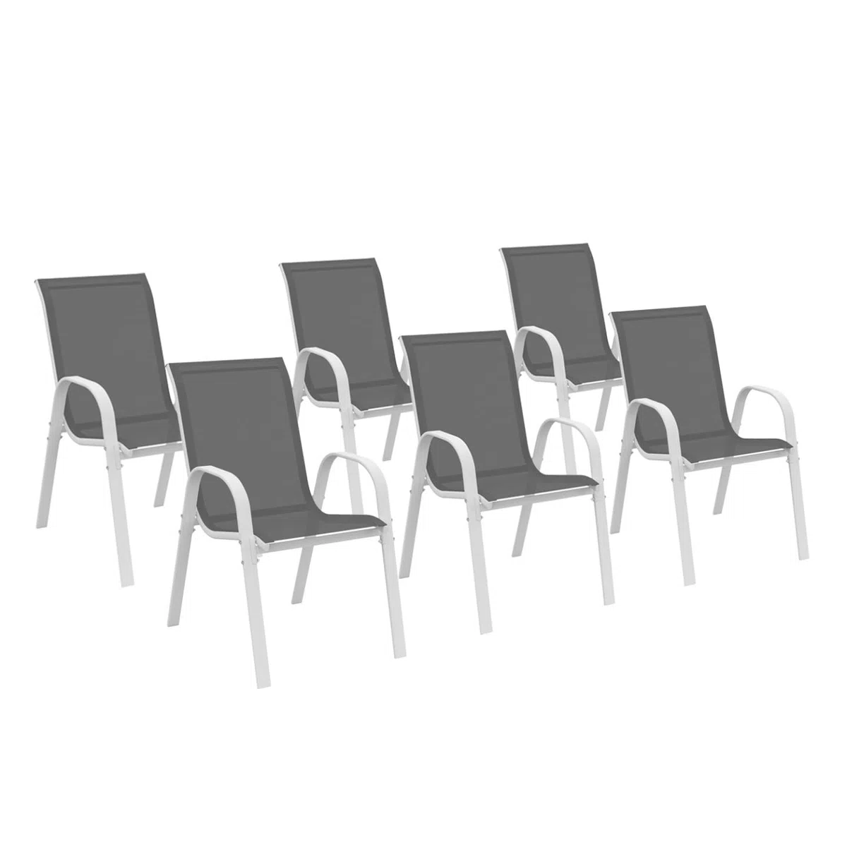 IDMarket - Set di 6 sedie da giardino impilabili LYMA in metallo e textilene, bianco e grigio