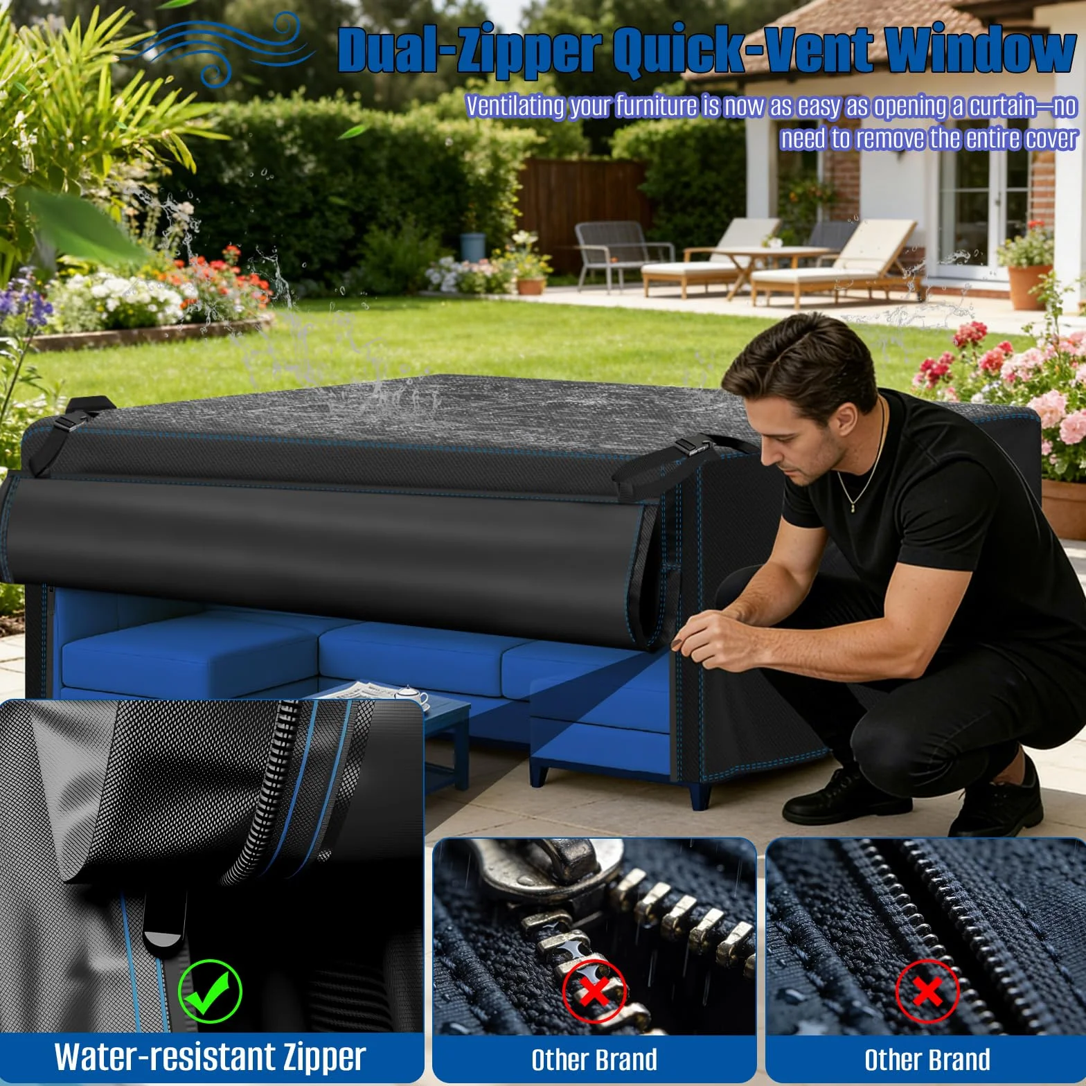 SIRUITON Copertura impermeabile per mobili da giardino,213x132x74cm,design con apertura a scatto,resistente,antistrappo,500D denari,copertura per tavolo da giardino,con cerniera,antivento