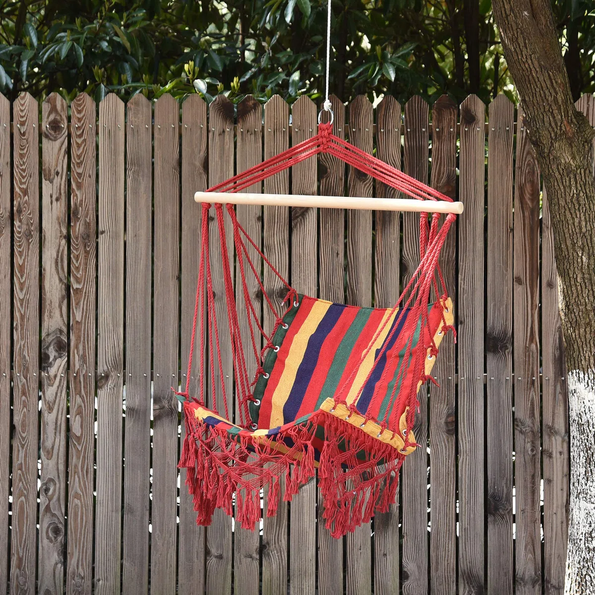Outsunny Sedia a Dondolo Sospesa, Poltrona Sospesa da Giardino per Interni ed Esterni, in Poliestere, 100x60x100cm, Colorata