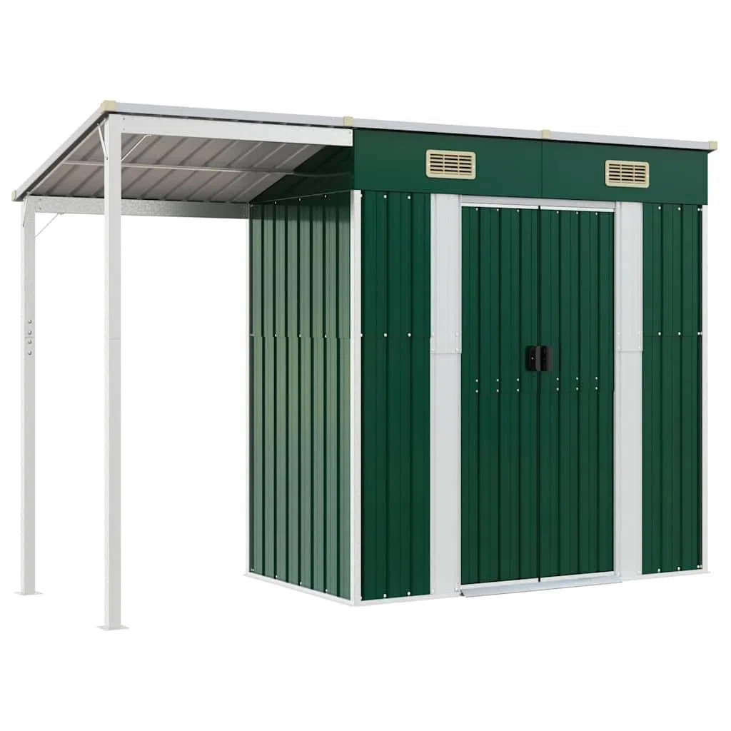 vidaXL Capanno Giardino con Tetto Esteso Verde 277x107x181cm Acciaio