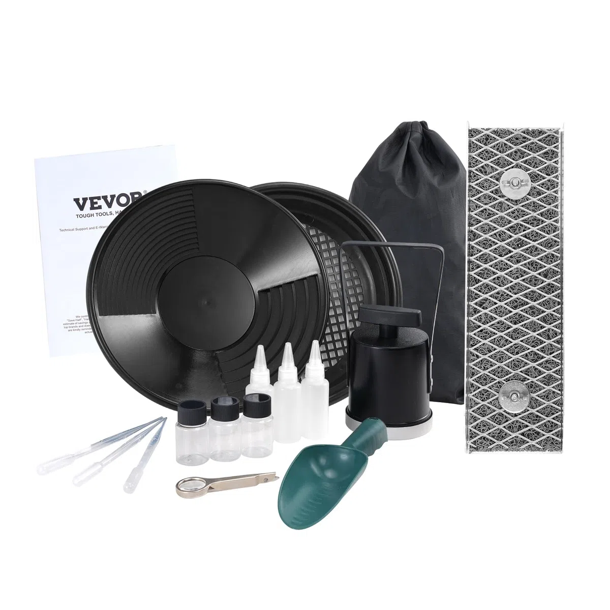 VEVOR Kit per Ricerca dell'Oro Mini Cassetta di Sicurezza, Attrezzatura per l'Estrazione d'Oro in Alluminio da 12 Pollici, Kit Pentola per Ricerca dell'Oro da 16 Pezzi Accessori Completi 8,9x30,48 cm