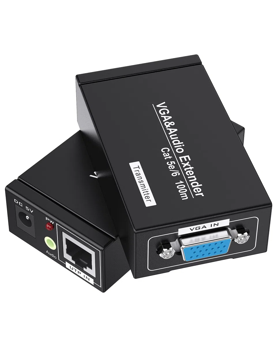 VGA over Ethernet, Jaremite 91,4 m VGA Extender trasmettitore ricevitore over CAT5e CAT6 cavo Ethernet (fino a 100 m, trasmettitore + ricevitore) nero Sender+Receiver 328ft/100m