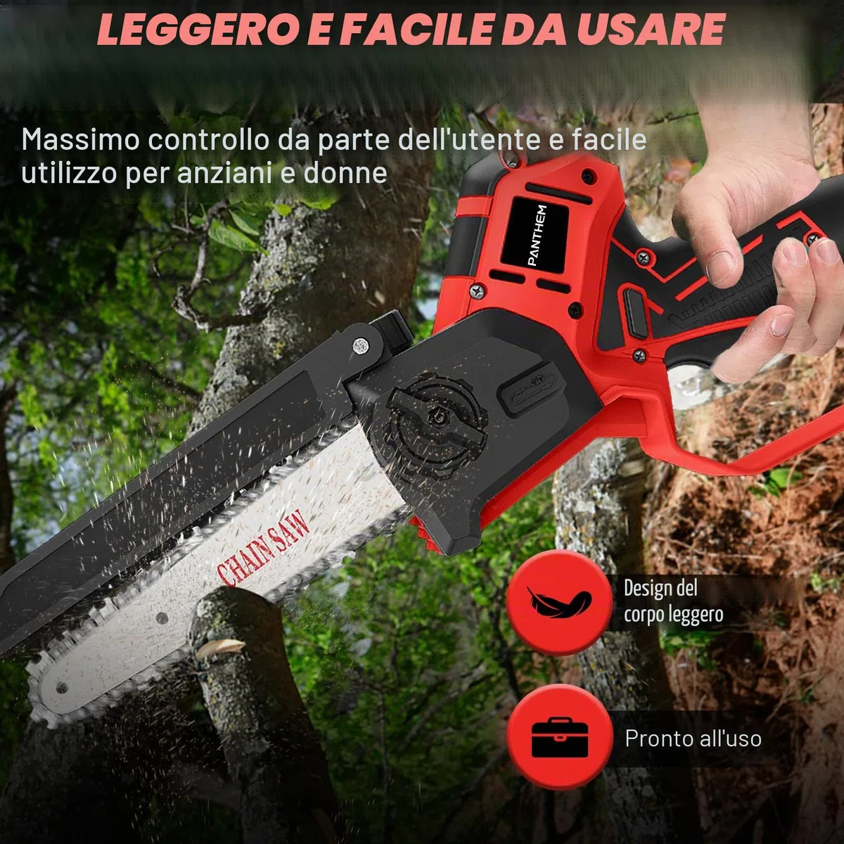 Mini motosega a batteria compatibile con Milwaukee 18V (senza batteria), motosega elettrica a batterie 8 pollici 6 pollici senza spazzole, piccola motosega a catena con catena, serratura di sicurezza