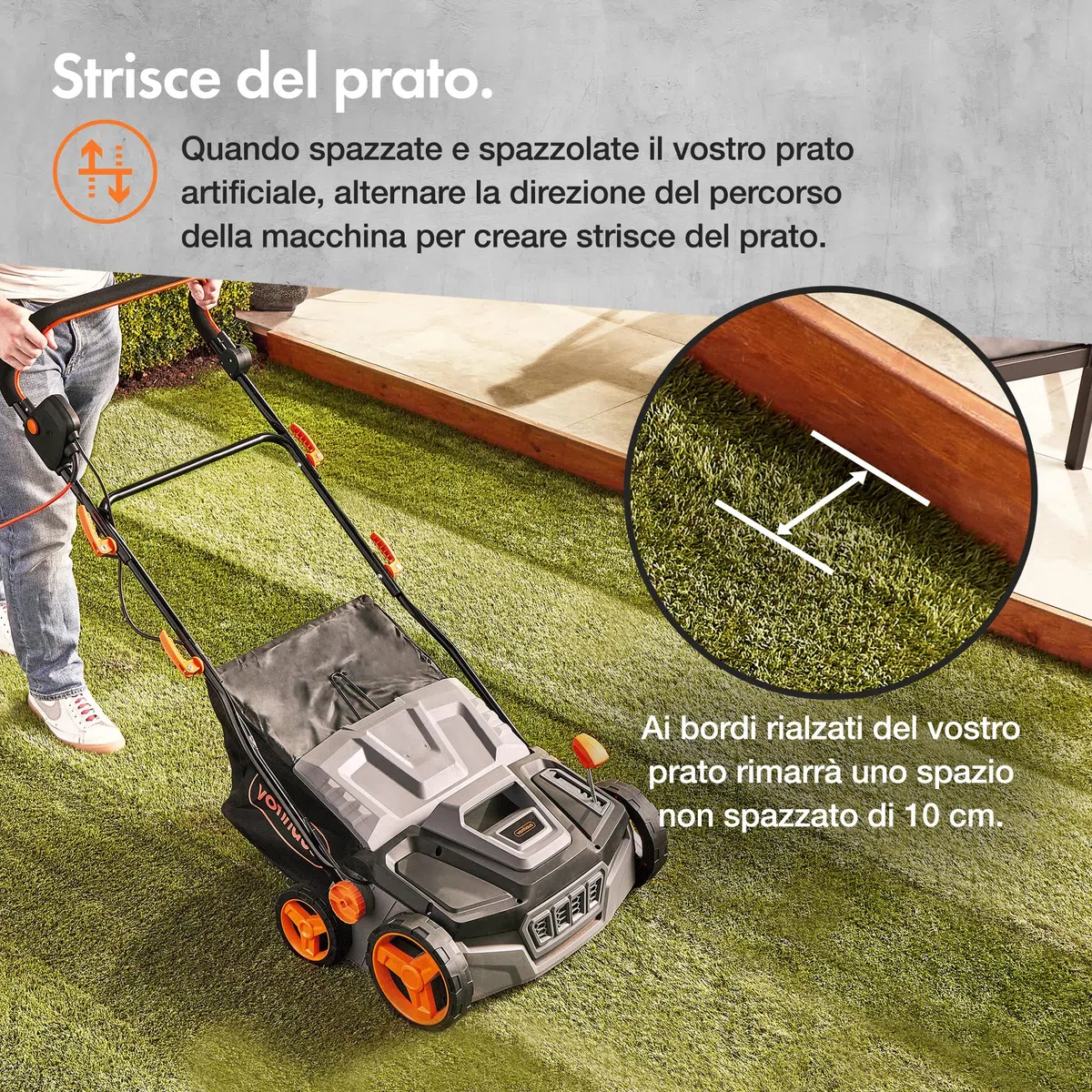 VonHaus Spazzolatrice per Erba Sintetica Elettrica, Spazzatrice Prato Sintetico, con Sacca di Raccolta, 5 Altezze Regolabili, Larghezza di Lavoro 330-380mm, Manico Pieghevole (Servizio Pesante)