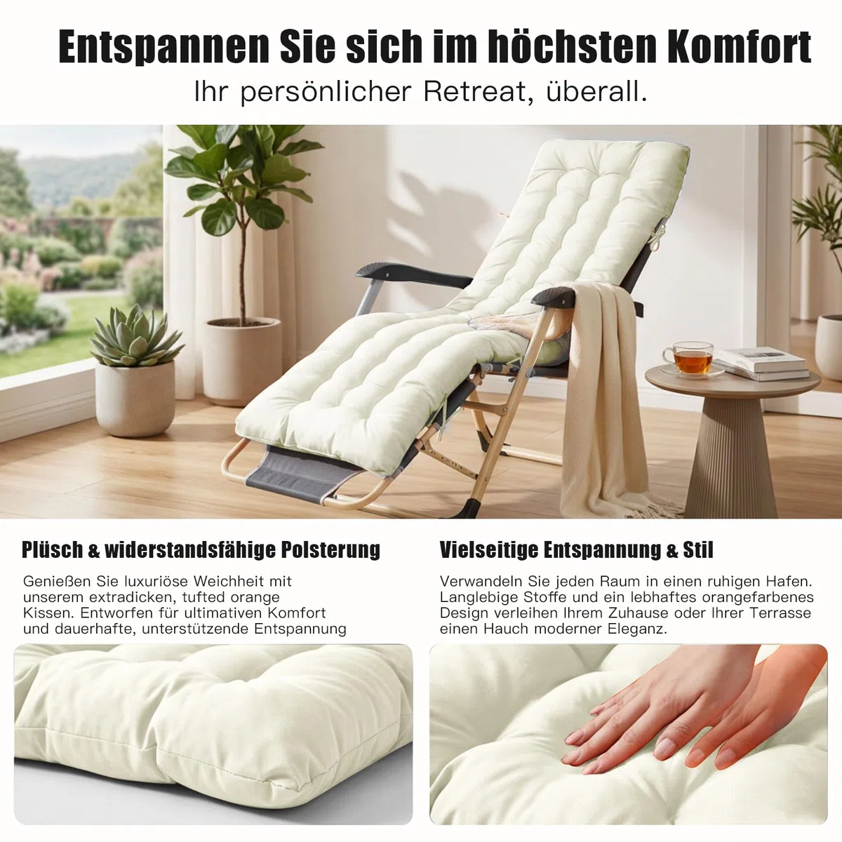 Bocguy Coussins Pour Bains De Soleil，170x50x10 CM Chaise Longue Jardin，Matelas Transat Bain De Soleil Chaise Longue Exterieur Pour Jardin Terrasse Balcon