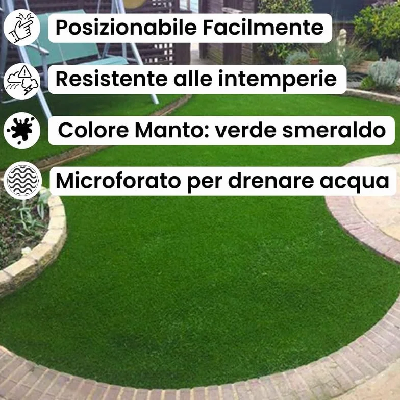 ITALFROM - Prato Sintetico da Esterno Drenante (7 mm) Erba Sintetica per Esterno, Erba Finta Terrazzo, Erba Artificiale per Giardino, Balcone, Piscina, Resistente, Tappeto Erba Sintetica (1x20m)