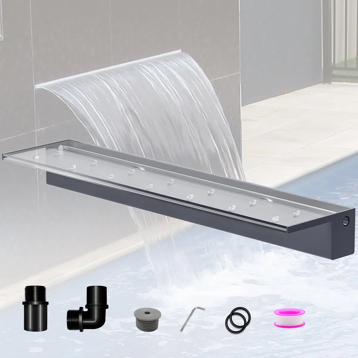 Kit con lama a cascata per laghetto, fontana in acrilico da 90 cm, con accessori, larghezza 20 cm, cascata per giardino, patio, stagno