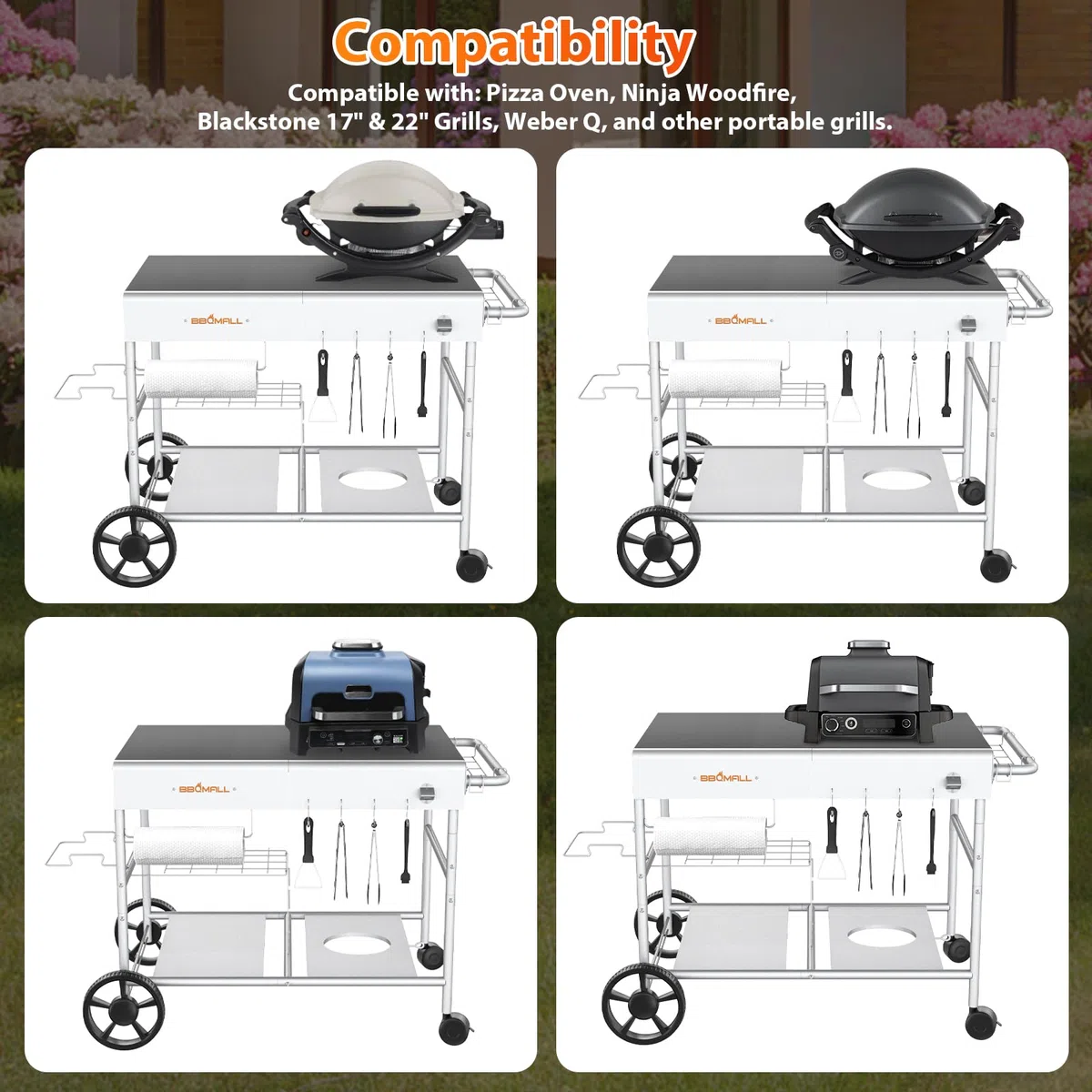 GFTIME Carrello per pizza migliorato per Koda/Karu/Fyra 16 & 12, 128 x 64 x 78 cm, carrello da cucina, carrello da portata per Ninja Woodfire, Blackstone Griddle, carrello per Weber serie Q
