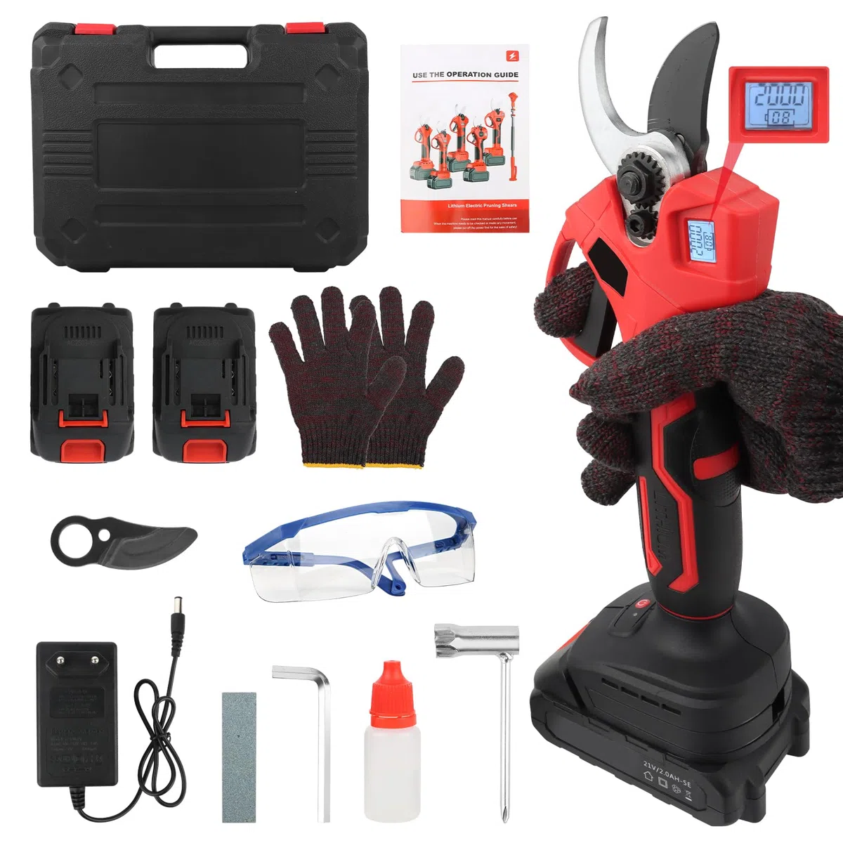 Cesoie elettriche da giardino con batteria 2000 mAh, motore senza spazzole, bypass e contatore LED per donne e uomini