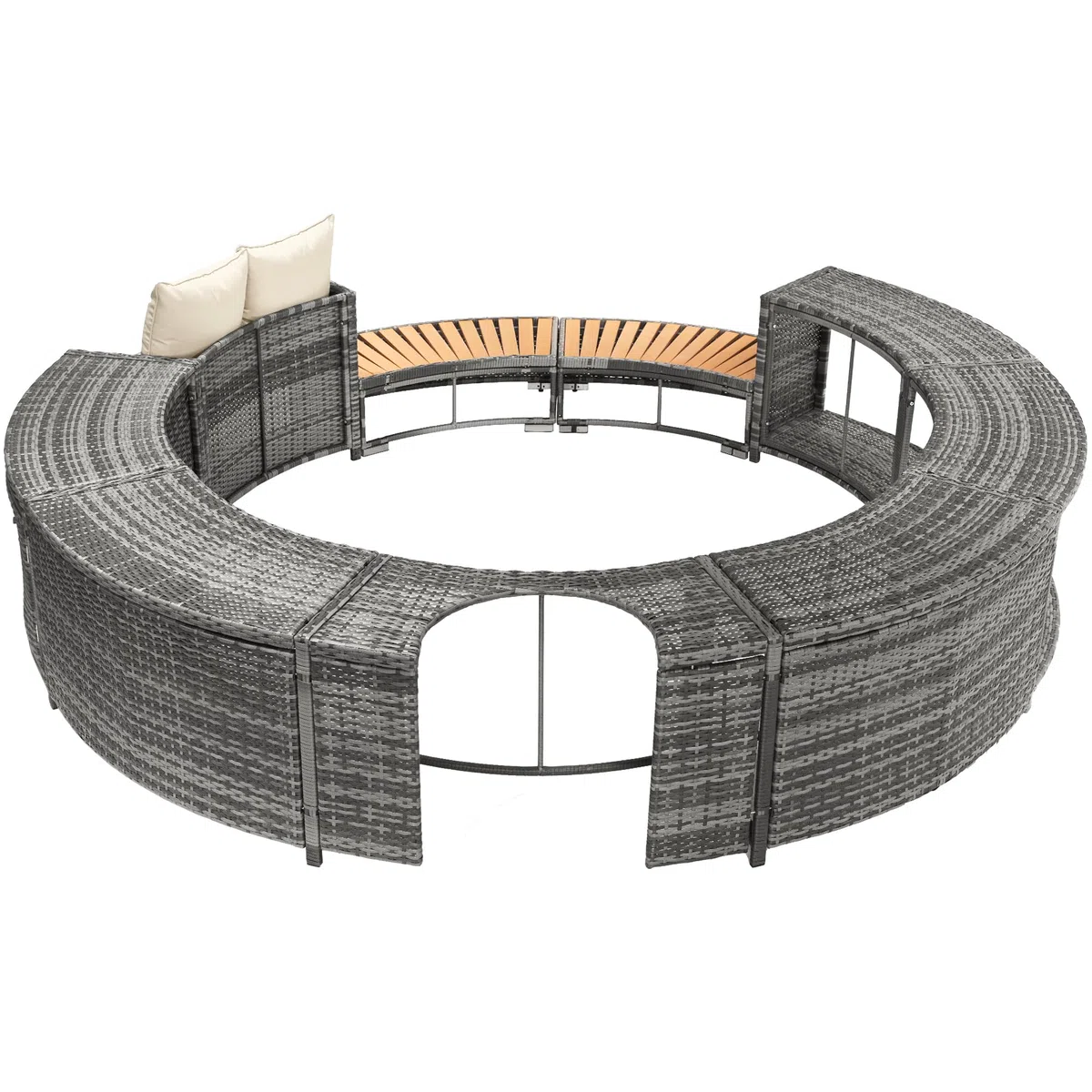 Idemon Set lounge da giardino con divano rotondo, set di mobili da giardino, lounge per vasca idromassaggio e piscina, con piedini regolabili, cuscino incluso, mobili per terrazza, giardino o piscina