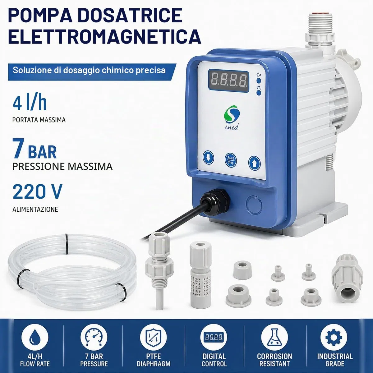 Pompa dosatrice elettronica per cloro acido regolabile 4L/H 7bar per piscina