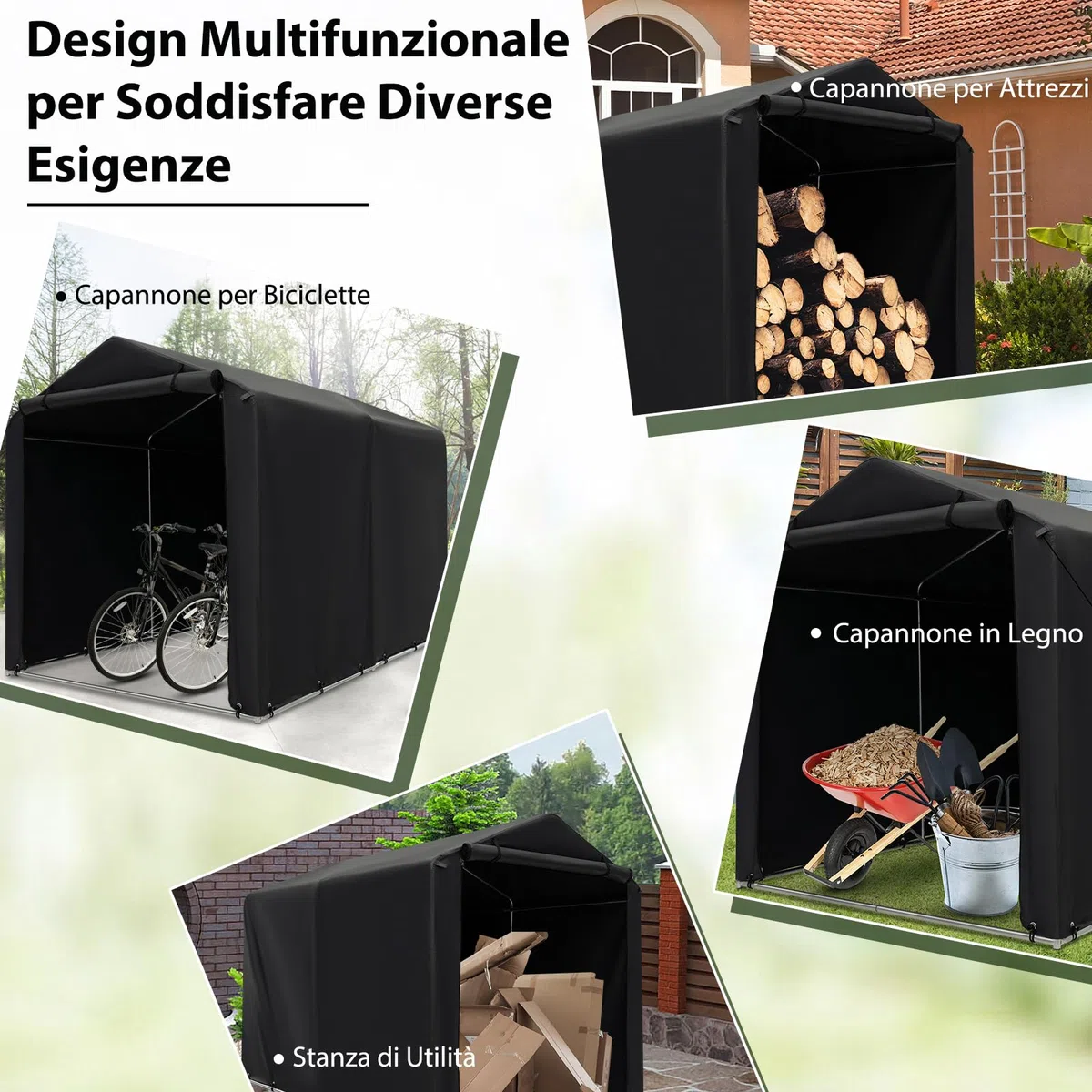 COSTWAY Capanno di Stoccaggio per Esterni, Garage Portatile per Biciclette, Motociclette, Attrezzi da Giardino, Carport per Bici con Porta a Rullo e Cerniera, 160 x 218 x 164 cm (Grigio Scuro)
