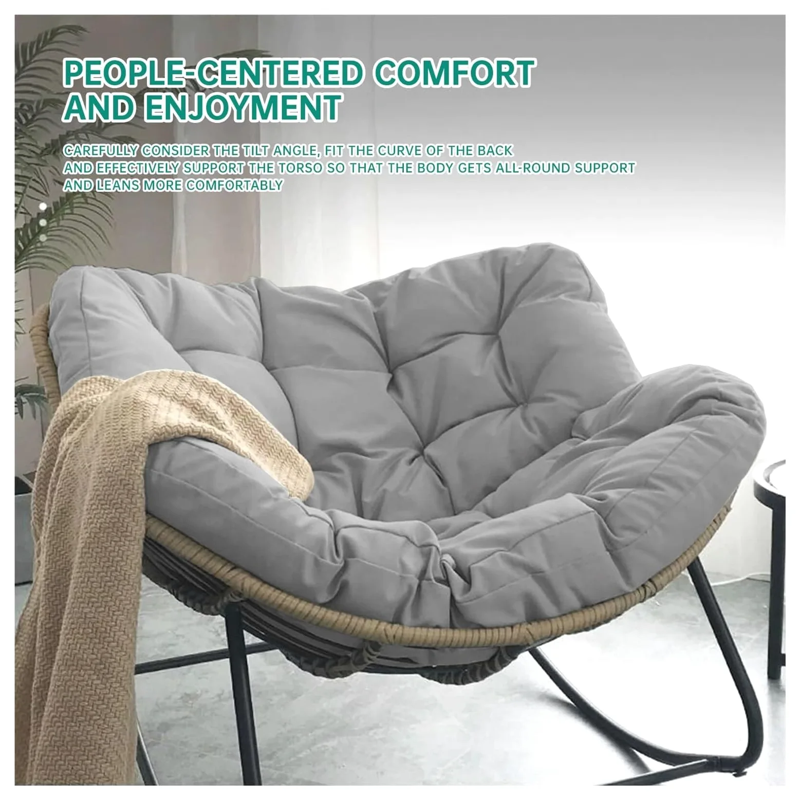Sedia a dondolo da esterno, sedia a dondolo a forma di uovo da patio, sedia Papasan for interni, poltrona in vimini in rattan, sedia reale moderna for camera da letto, soggiorno, portico, giardino, pr
