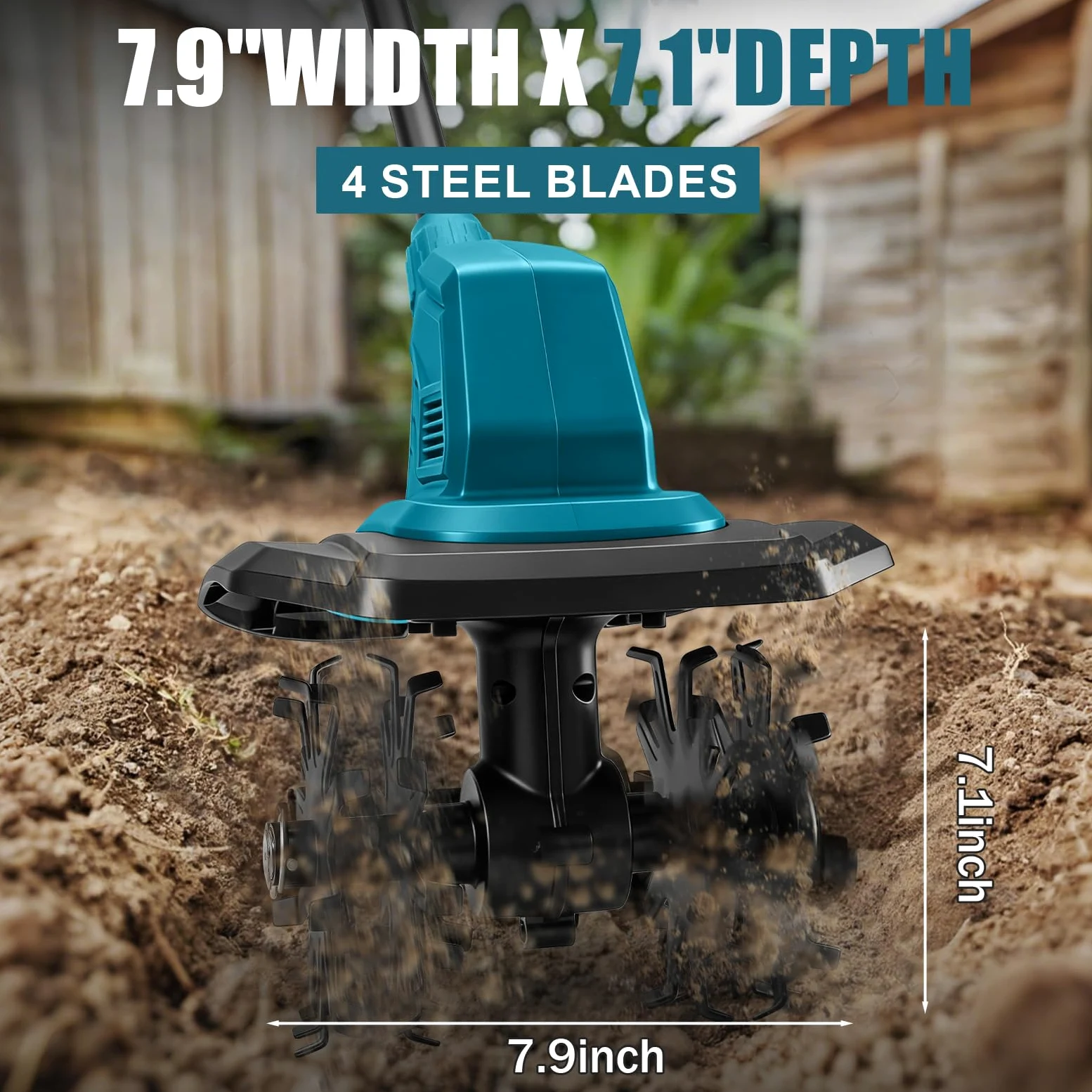 Motozappa senza fili per Makita 18V Batteria, Motozappa a Batteria con Motore Brushless, Altezza Regolabile, larghezza di lavoro 20 cm, profondità di lavoro 18 cm, per Giardini e Cortili