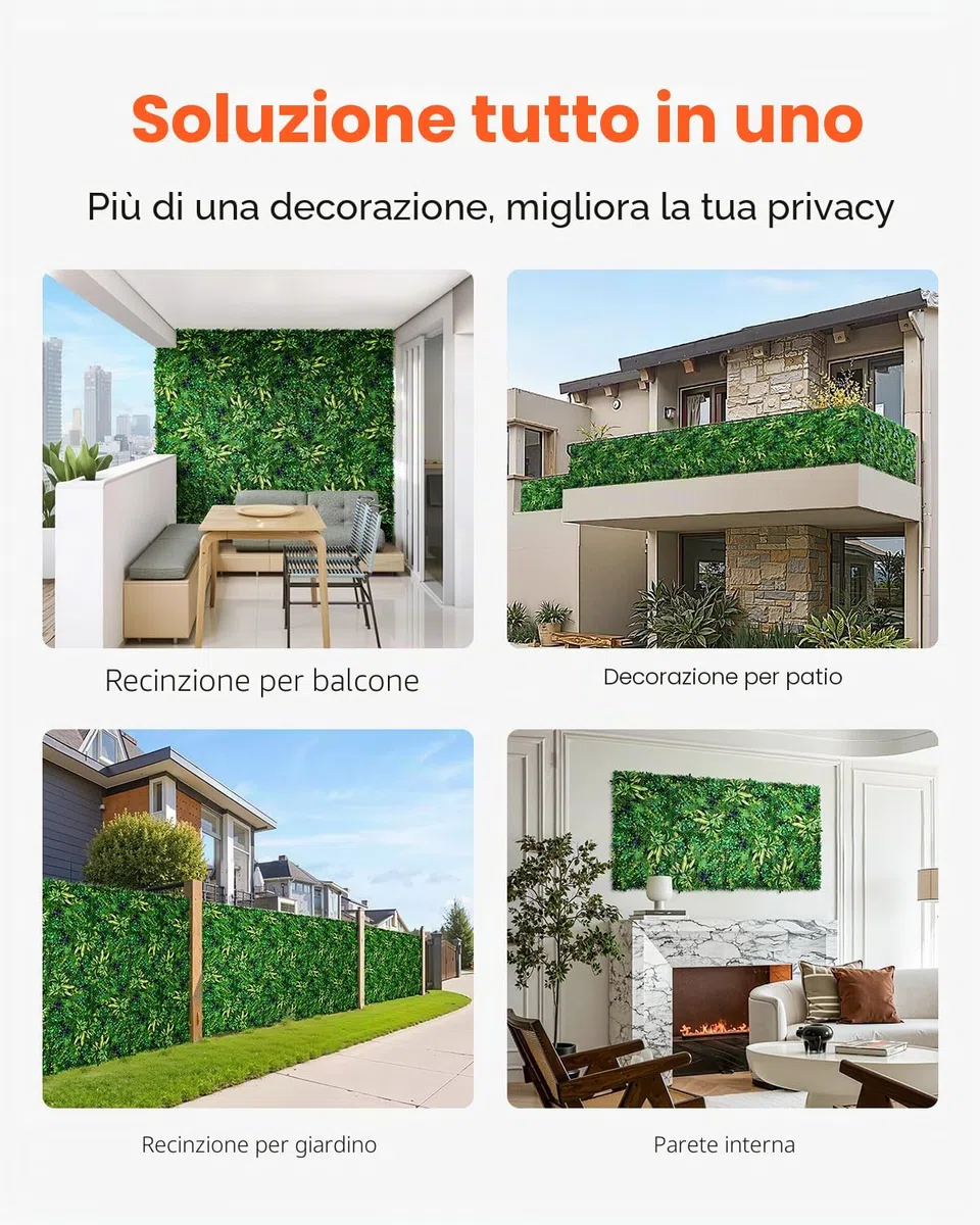 VEVOR Pannelli da Parete in Erba Artificiale 500 x 500 x 50 mm 12 Pezzi, Pannello di Bosso Verde Combinato 3D per Decorazioni Verdi per Interni ed Esterni e Copertura di Recinzione in Edera, Verde