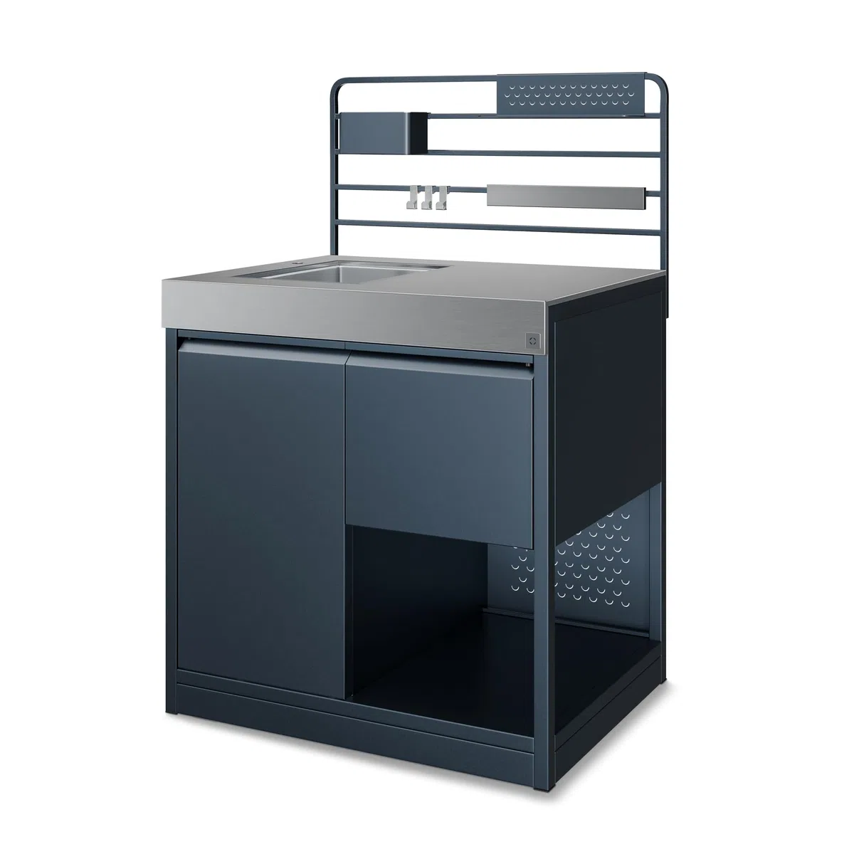 Klarstein WaldChef Mobile con lavello - Mobile per cucine esterne con lavello e piano di lavoro in acciaio inox, acciaio verniciato a polvere, ripiano & cestino estraibile per rifiuti