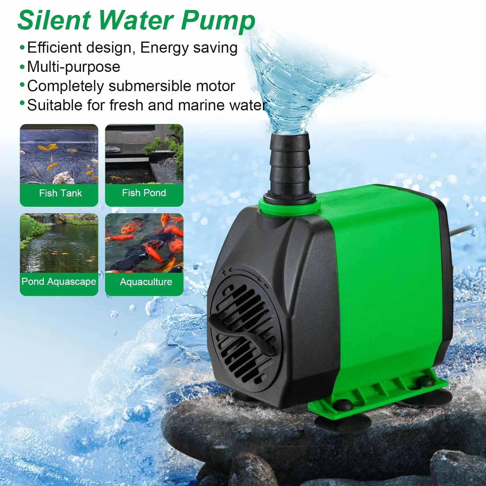 Set cascata per laghetto da giardino, in acciaio inox, pompa per laghetto con flusso d'acqua, set completo, filtro a cascata, fontana d'acqua (senza luci) (pompa da 20 cm, 30 W, 2000 l/h)
