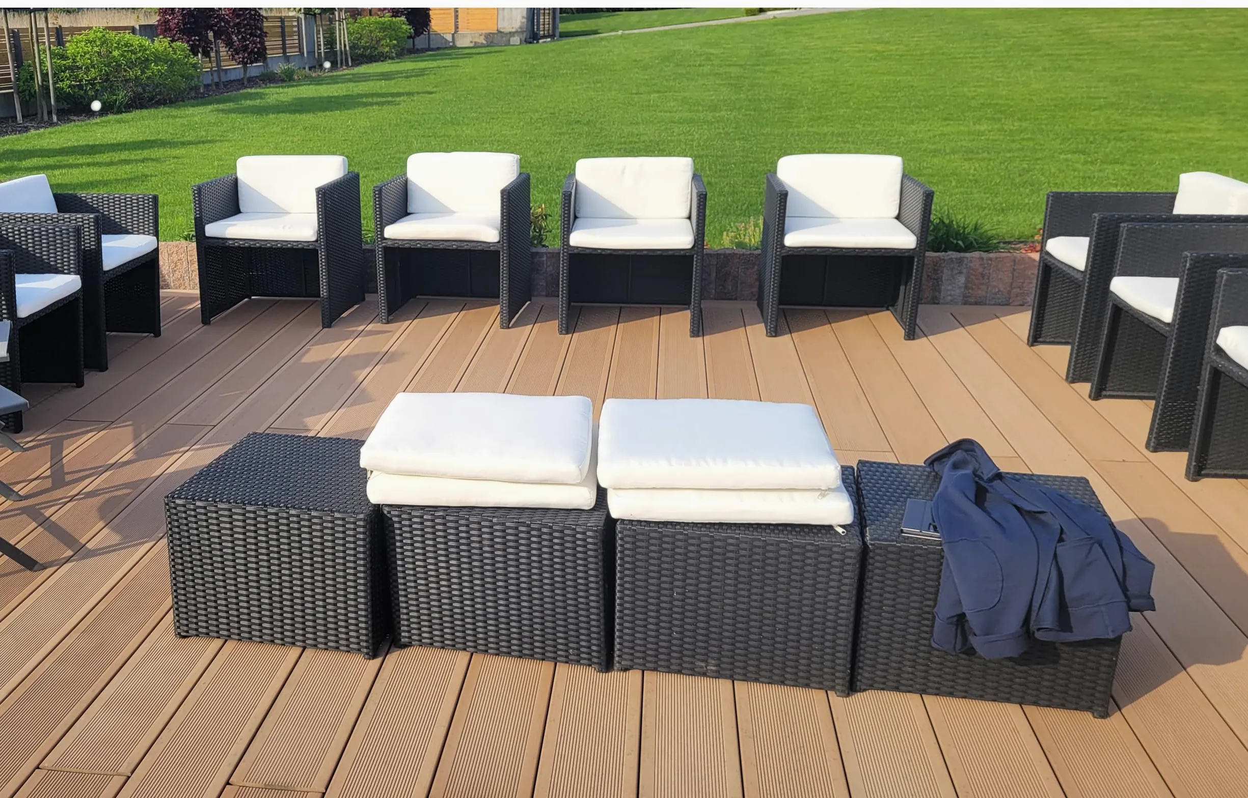 SET Cuscini da Giardino in Rattan 4-5 Posti – Per Divano, Sedia a Dondolo e Salotto, Comodi per Interno ed Esterno, Poliestere - Impermeabile (Viola chiaro, 110x60x50 / 2x 50x56)