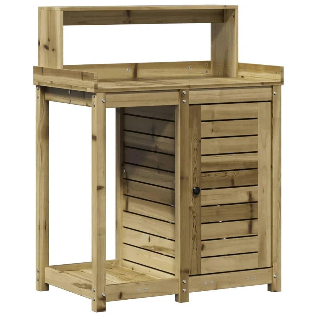 Gecheer Tavolo Invaso con Ripiani e Armadietto,Tavolo da Lavoro per Giardino,Tavolo per Piante,Banco da Lavoro da Giardino,Tavolo Invasatura,Banco da invasatura,82,5x50x109,5cm Legno Impregnato Pino
