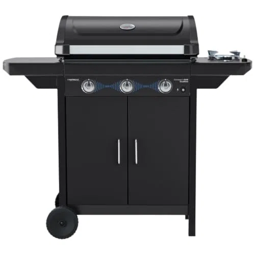 Campingaz Barbecue a gas Compact 3 EXS Dualgas con fornello laterale | 7,5 kW | Carrello grill a gas con 3 bruciatori | Sistema a doppia alimentazione: gas naturale e GPL | Coperchio con termometro