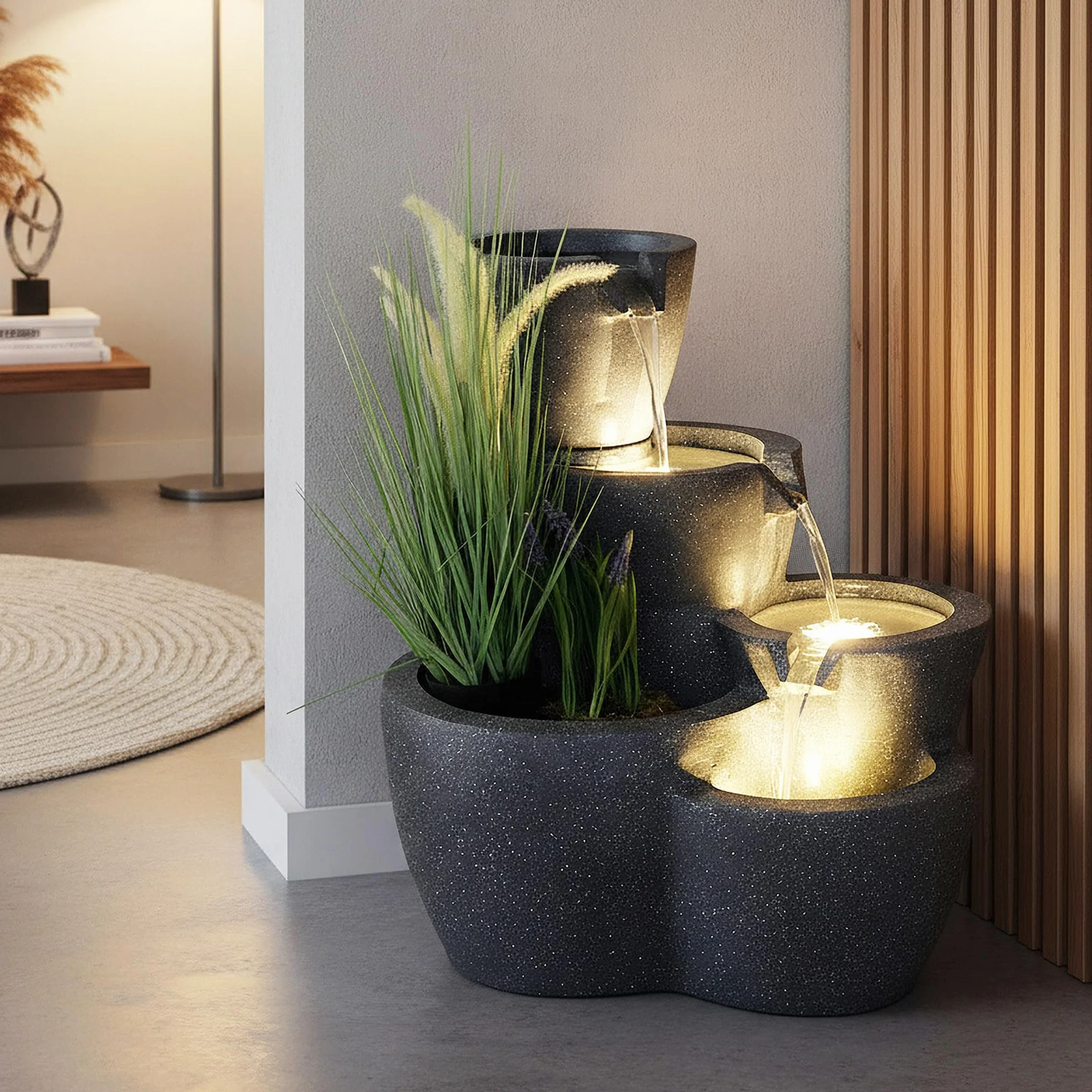 Fontana da giardino con illuminazione Botana piantabile decorazione da giardino con giochi d'acqua fontana interna grande