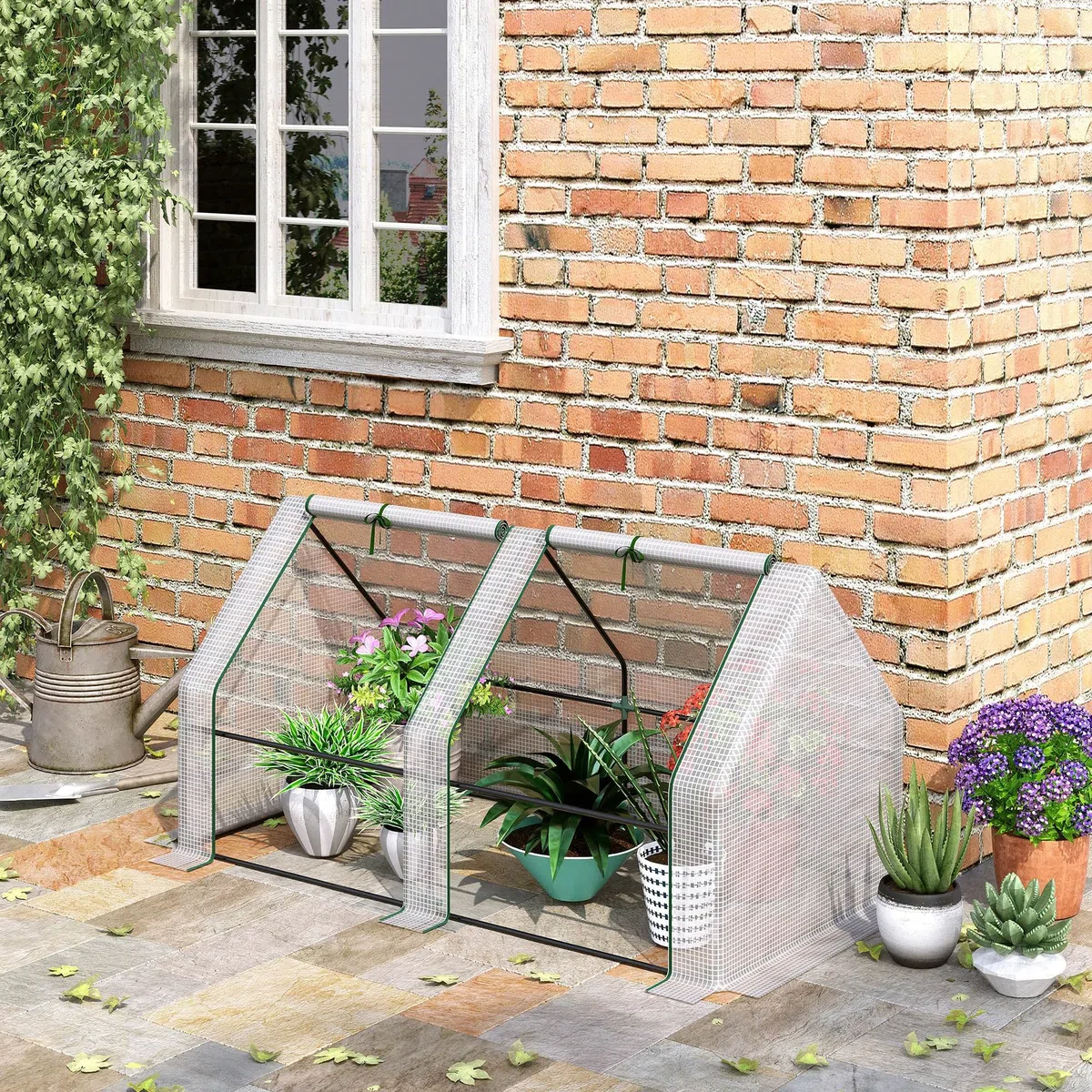 Outsunny Serra da Giardino 180x90x90 cm con 2 Porte Avvolgibili a Cerniera, Serra per Orto con Struttura in Acciaio e Copertura PE, per Orto Verdure Fiori Frutta, Bianco