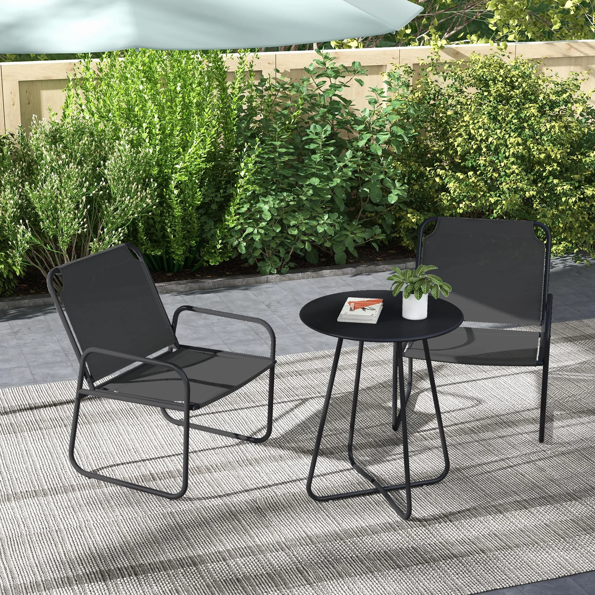 Outsunny Set da giardino 3 pezzi, salotto da giardino, 2 poltrone, 1 tavolo rotondo, acciaio e tessuto traspirante, grigio