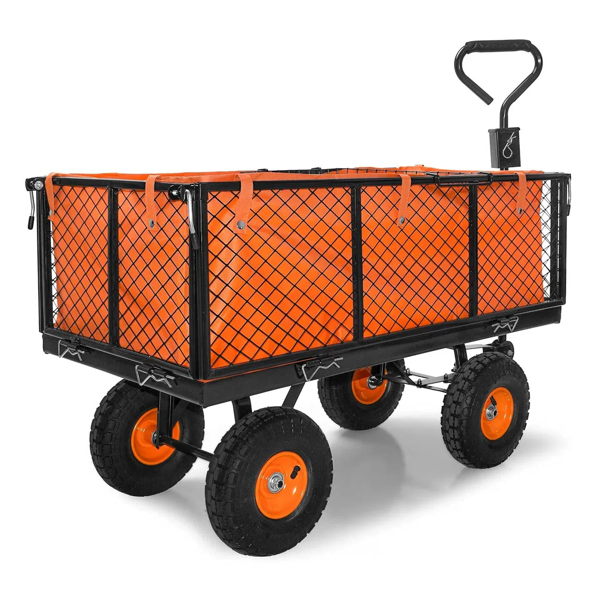 BOUDECH® Carrello da giardino porta attrezzi con rimorchio a spinta in metallo inossidabile, telone impermeabile e griglia - Carriola da giardino a 4 ruote (550Kg)