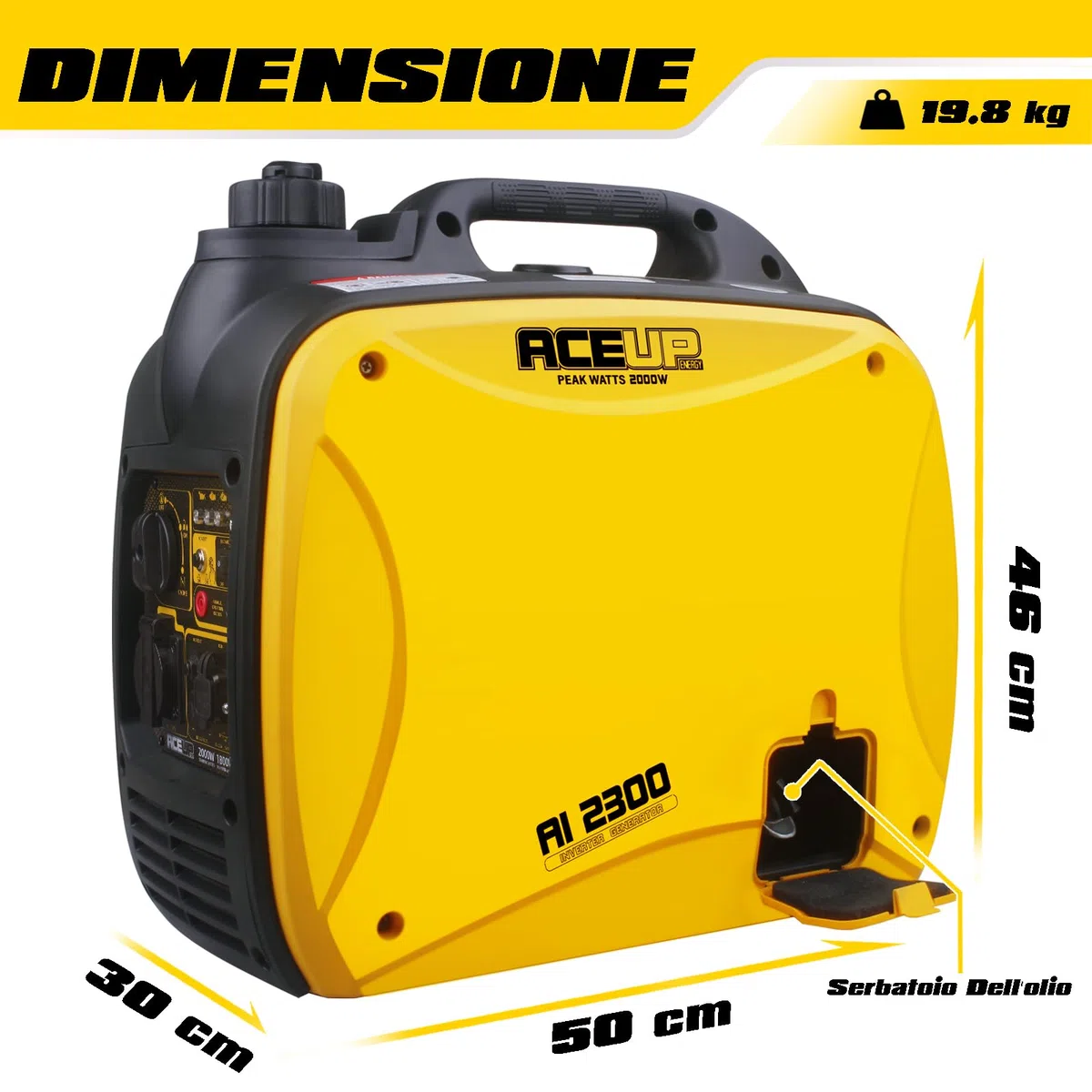 Aceup Energy 2000W Generatore di Corrente, Benzina Inverter Generatore Portatile Silenziato con presa 230 V per uso domestico e campeggio