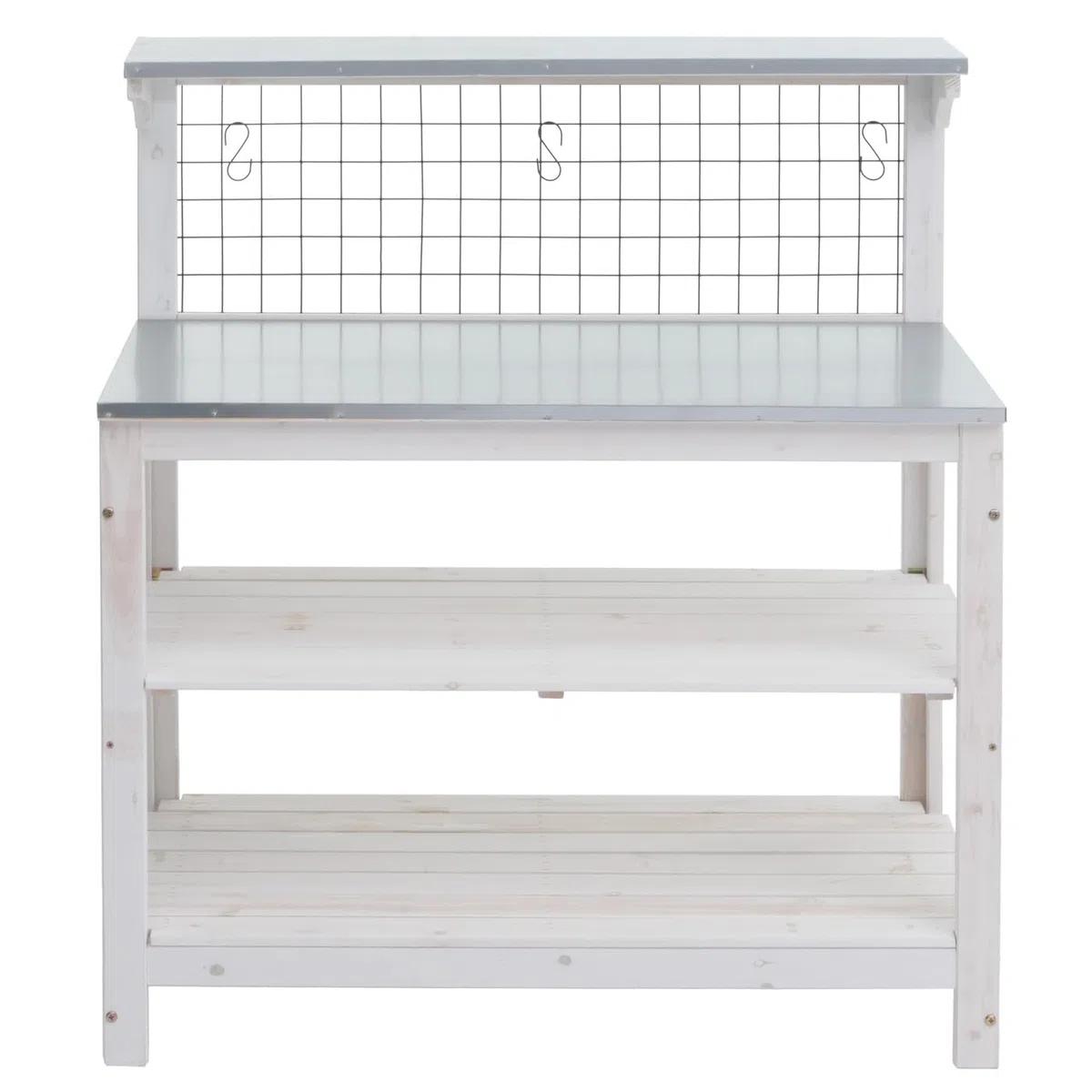 Mendler Tavolo giardinaggio piante HWC-N55, scaffale per fiori, piano zincato legno certificato MVG, 117x102x56cm - bianco