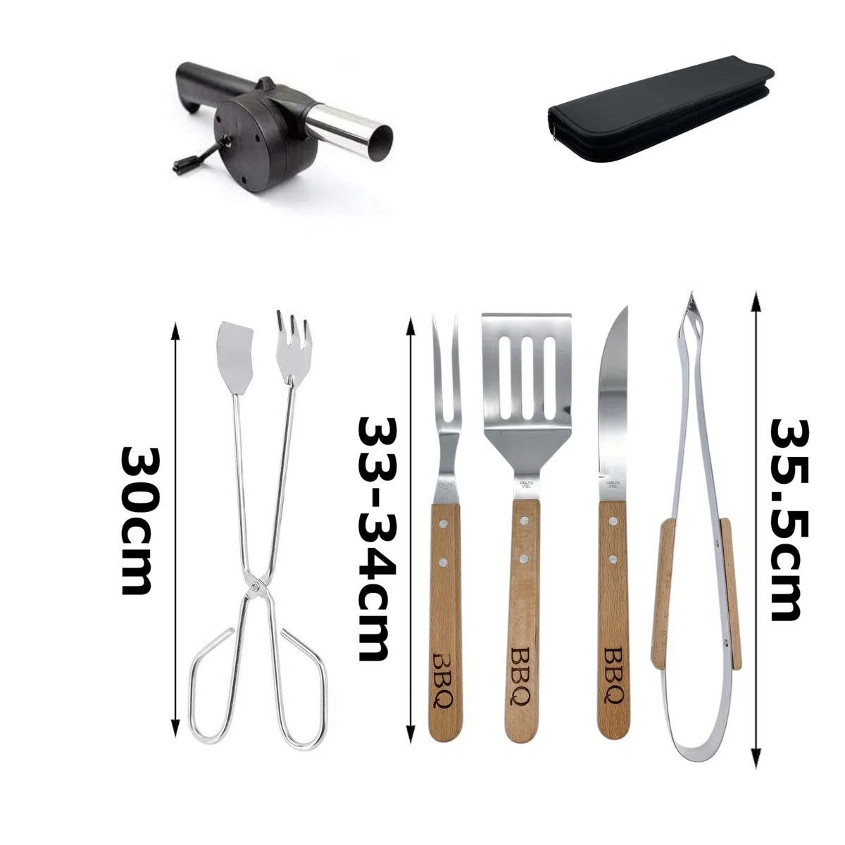 Oceano Barbecue a carbone in acciaio inox bracere richiudibile in metallo portatile bbq da esterno griglia per giardino pic-nic campeggio escursione gita (33x73x71cm + soffiatore + utensili)