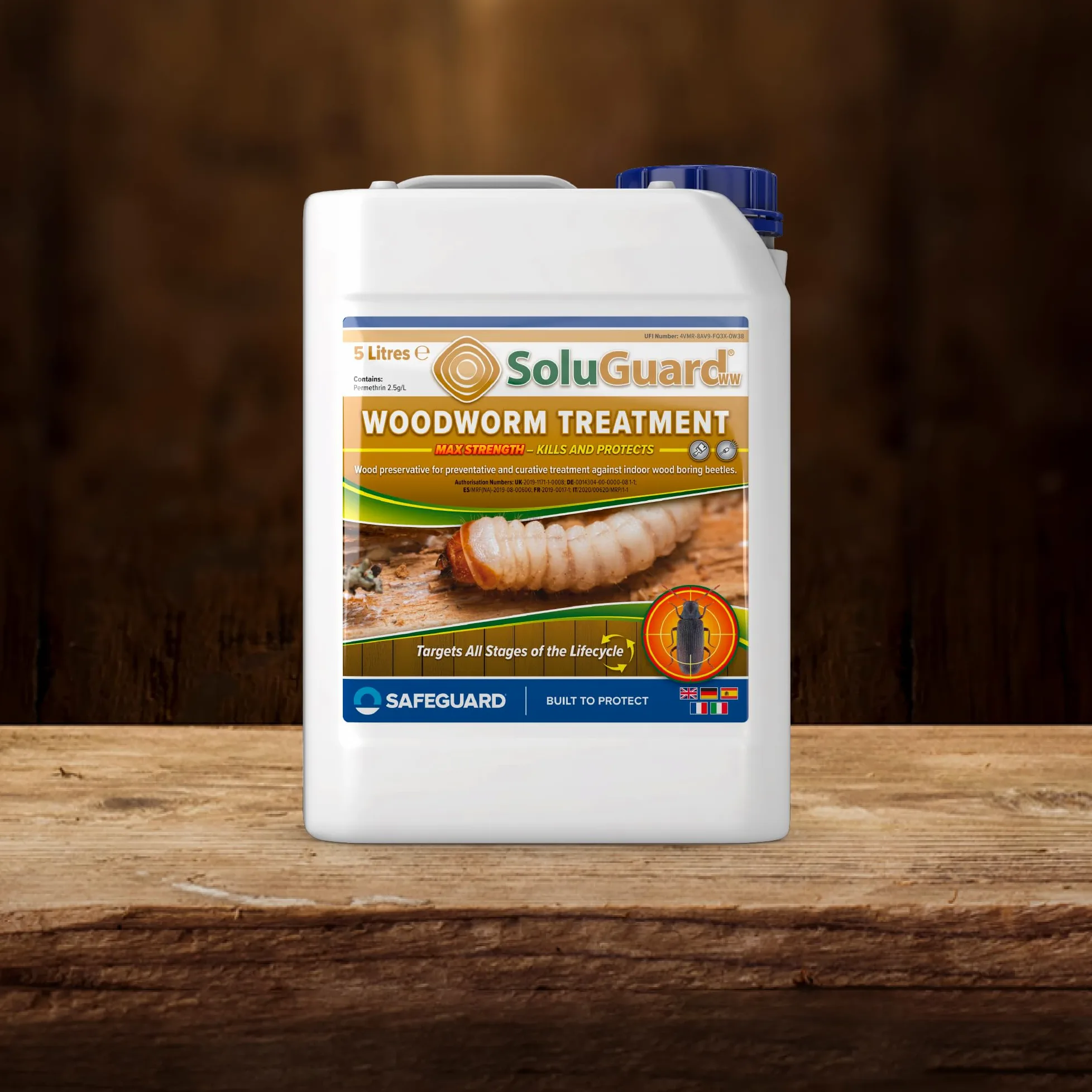 Soluguard Antitarlo 2x5L con Spruzzatore - Trattamento Antitarlo e Antitermiti per Legno, Pronto all’Uso, ad Alta Concentrazione, Formula Trasparente
