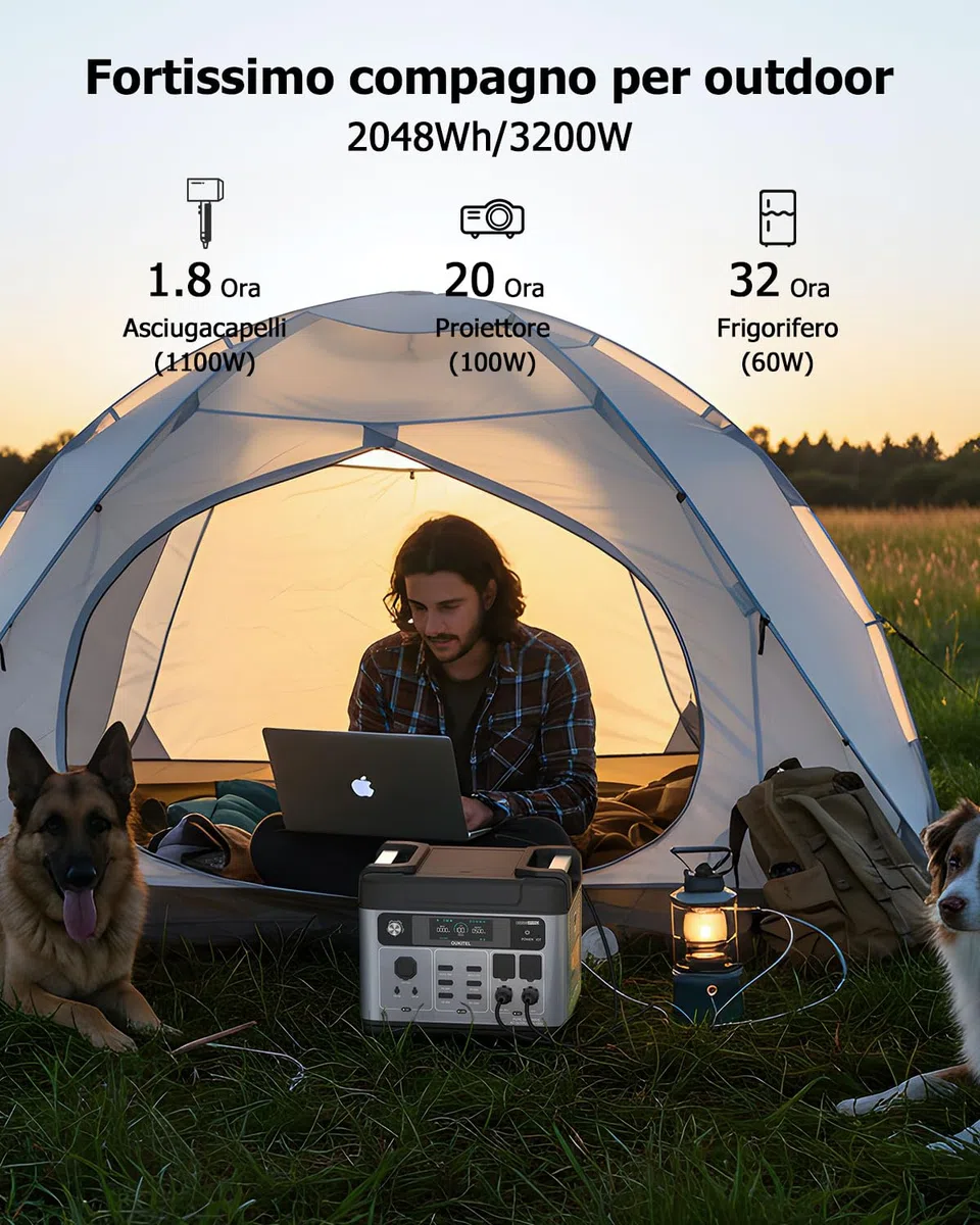 OUKITEL 3200W Centrale Elettrica Portatile con 1 Pannello Solare da 400W, 2048Wh Generatore Solare, Batteria LiFePO4, Controllo APP, Portable Power Station per Campeggio, Camper, Casa