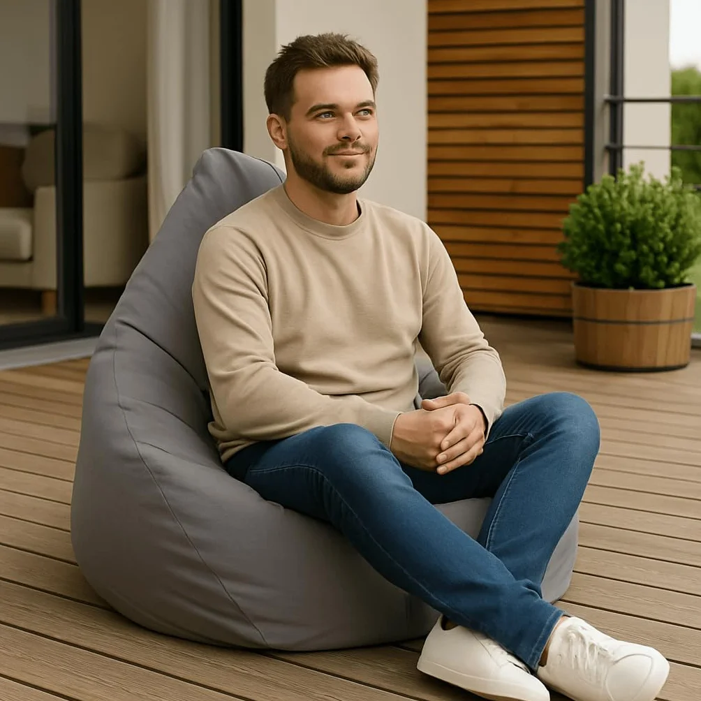 Pouf per esterni e interni, con imbottitura ecologica, cuscino da pavimento, 225 l, grigio