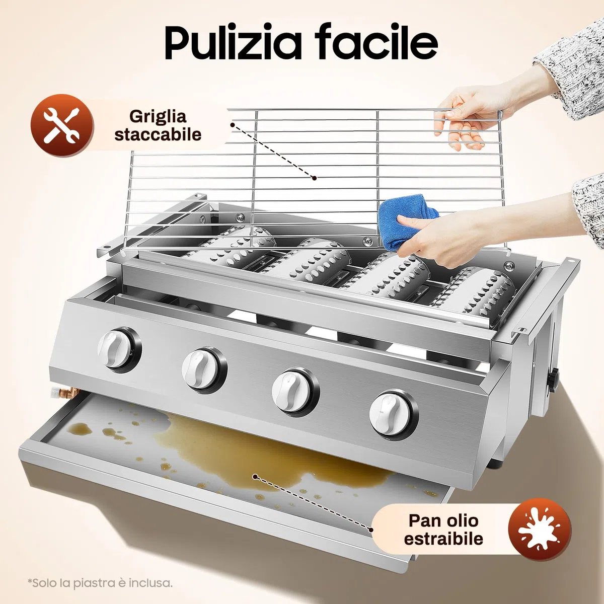 Barbecue a gas, barbecue da campeggio, barbecue BBQ con 4 bruciatori, barbecue da tavolo per campeggio, balcone, giardino, 58 * 40 * 20 cm