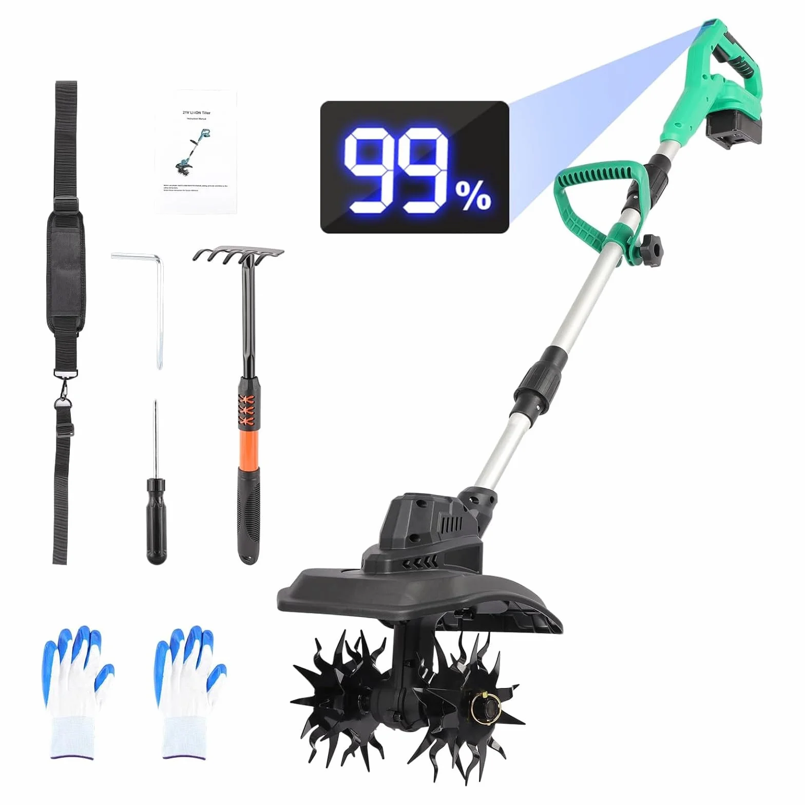 Motozappa a Batteria con Tracolla & Display Digitale | Motore Brushless 500W | Larghezza 23cm | Compatibile Batterie Makita 18V & DeWalt 20V | Motocicletta elettrica senza fili 21 V