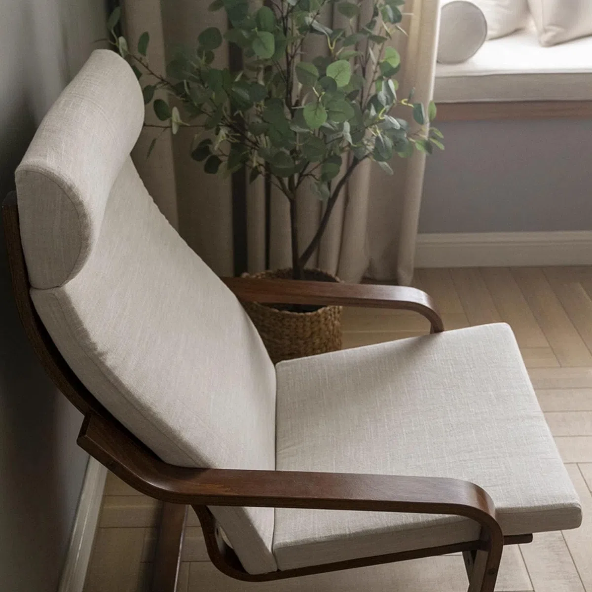 Cuscino per sedia Poang, moderno cuscino per poltrona con fodera sfoderabile, cuscino per poltrona multicolore, fodera per sedia in cotone e lino/poliestere,Beige