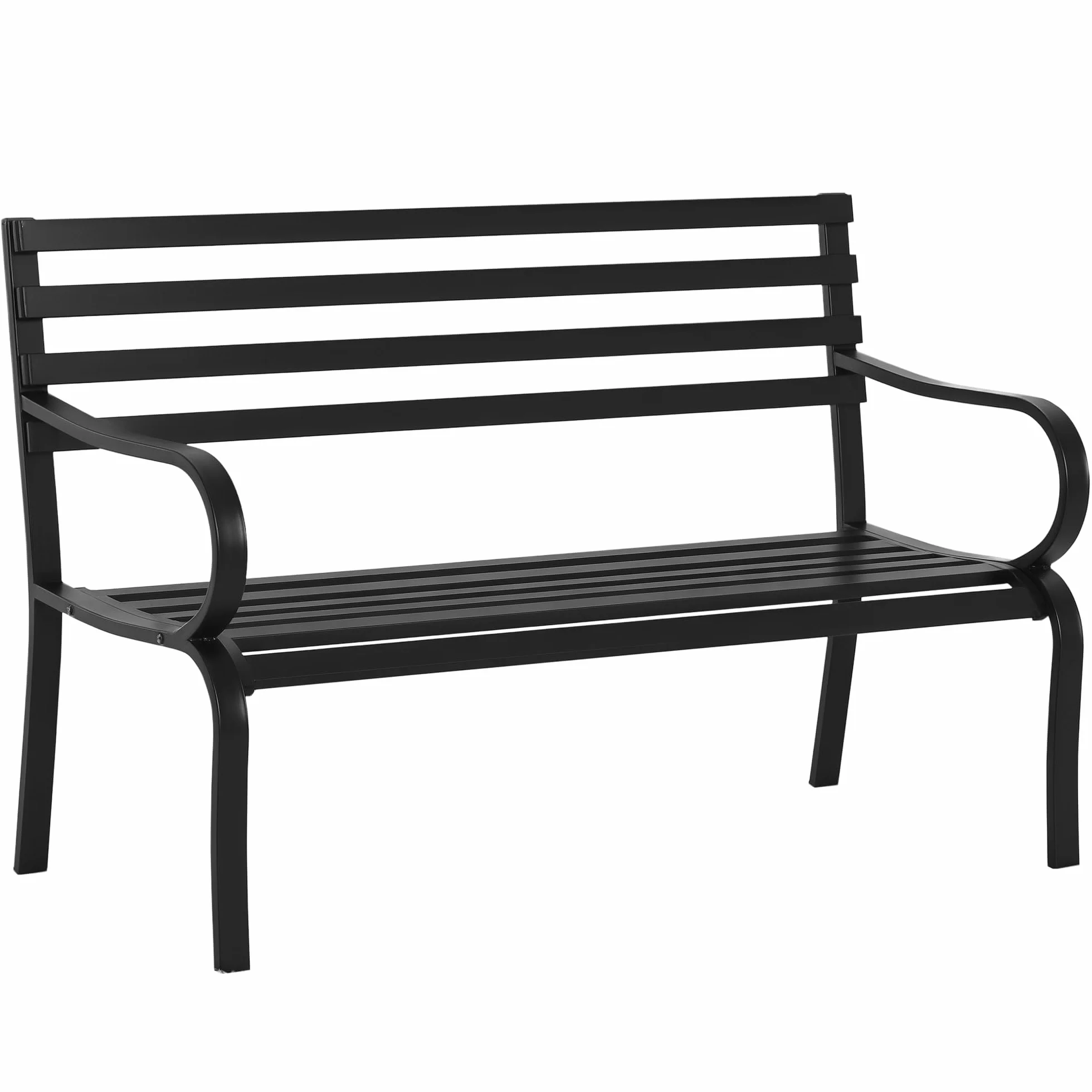 Outsunny Panchina da Esterno in Metallo Impermeabile Nero, Panca da Giardino a due Posti, 127 x 62 x 82cm - Max 240kg