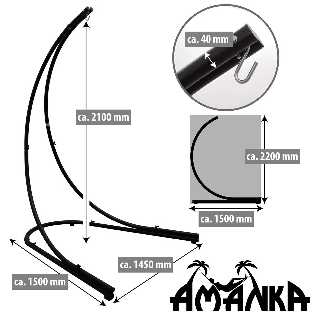 AMANKA Fino a 150kg: Supporto per Sedia a Dondolo da Esterno - 210cm Supporto Sedia Sospesa - XL Base per Poltrona Sospesa - Struttura per Poltrone da Giardino Altalena da Camera Sedie da Giardino