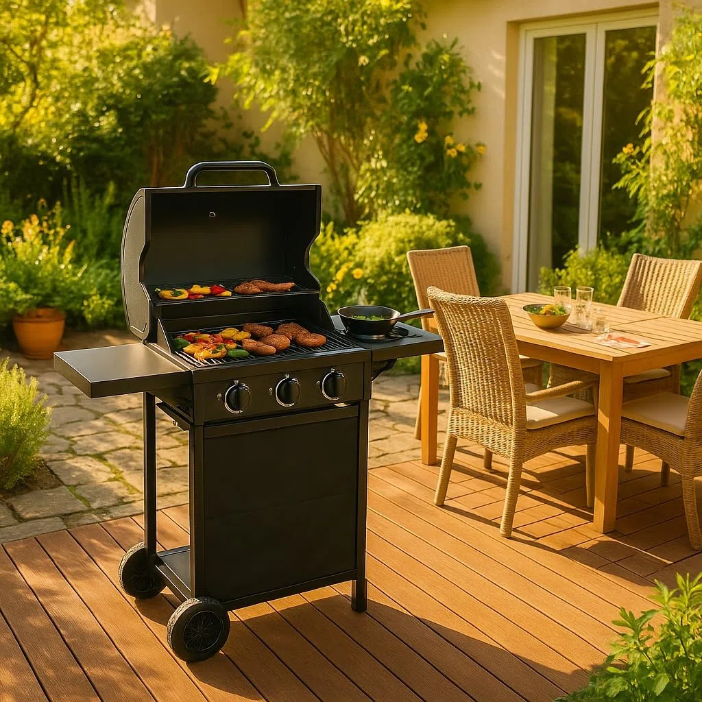 Barbecue a Gas California 2 Fuochi 9,7 Kw con Bruciatore Laterale in Acciaio Verniciato Nero