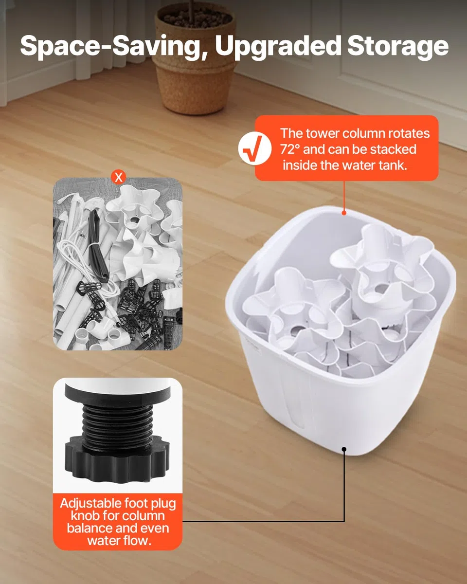 VEVOR Sistema di Coltivazione Idroponica, 30 Baccelli Verticali a 6 Livelli, Torre Idroponica Mobile con Pompa dell'Acqua e Luce, Germinazione Interna, per Erbe Aromatiche Frutta Verdura