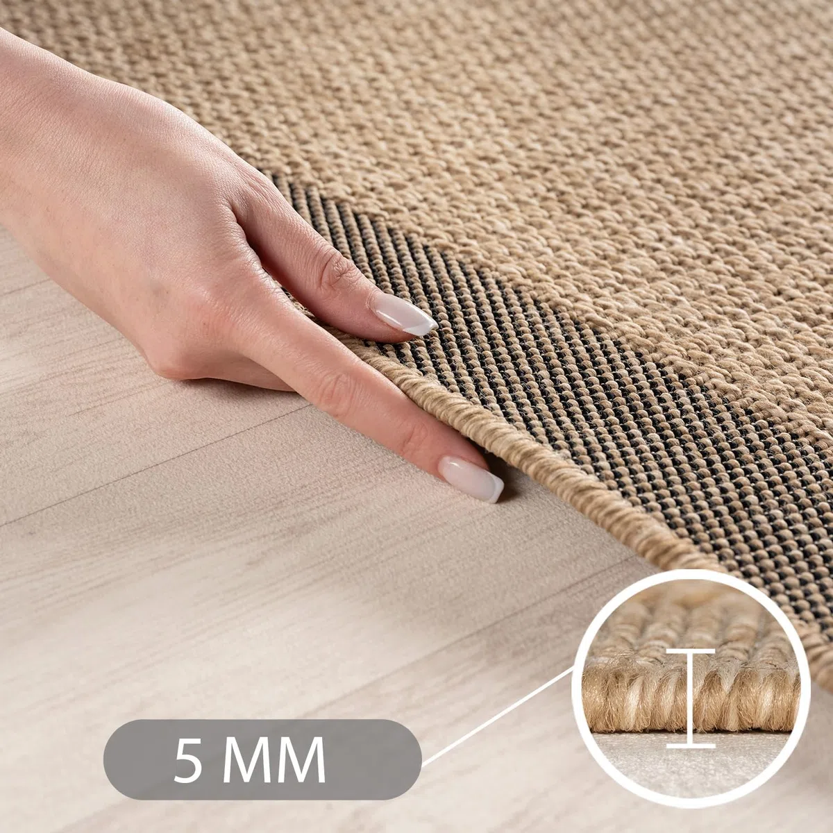 Teppium Tappeto Outdoor Rotondo 160 cm Beige, Resistente alle Intemperie Facile da Pulire, Tappeto Look Juta per Terrazza Giardino Soggiorno Sala da Pranzo