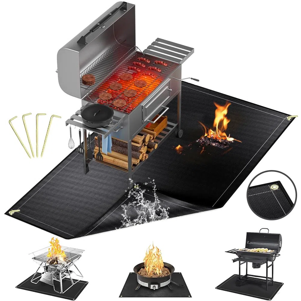 Tappetino protettivo per barbecue, base ignifuga, 182 x 115 cm, resistente all'acqua e all'olio, multiuso