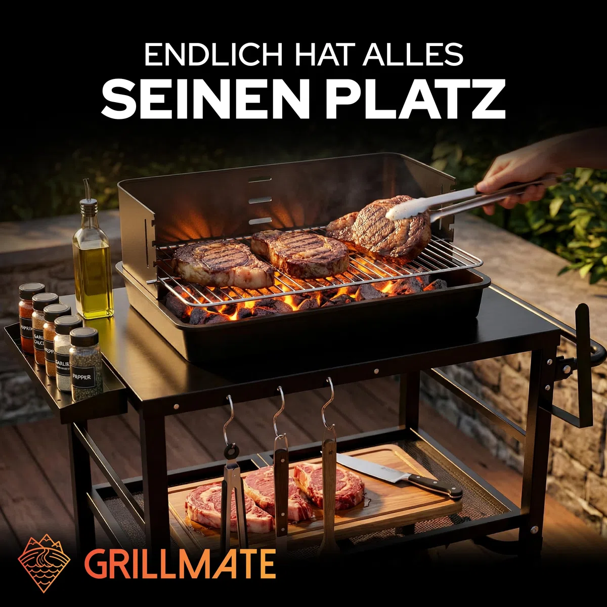 GRILLMATE Tavolo da barbecue per esterni, resistente alle intemperie, pieghevole, carrello per barbecue, barbecue a gas, forno per pizza, tavolino per balcone, resistente alla ruggine, portatile
